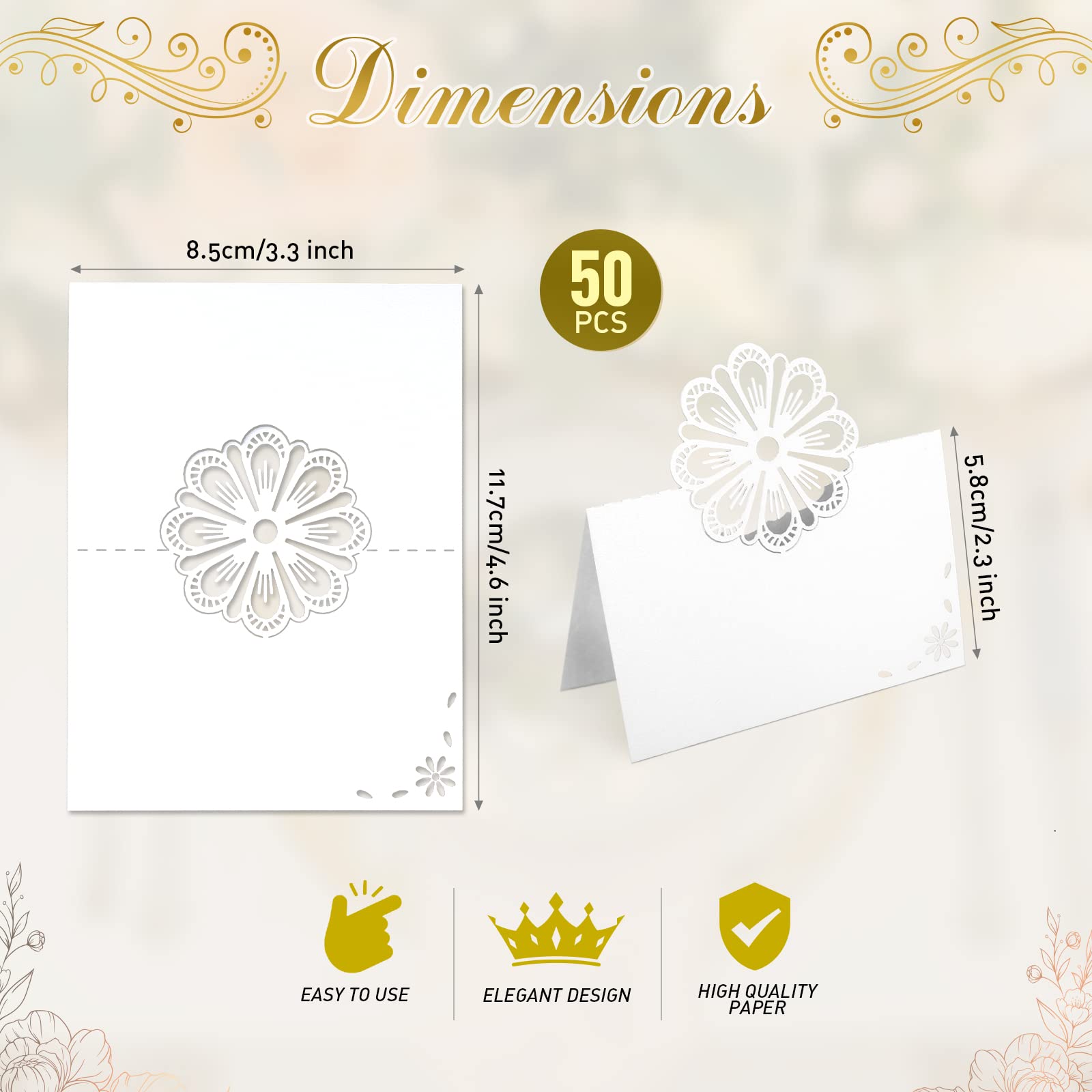 Segnaposto Matrimonio Eleganti - 50 Biglietti Perlati Per Tavola Con Design Fiore - Foto 12