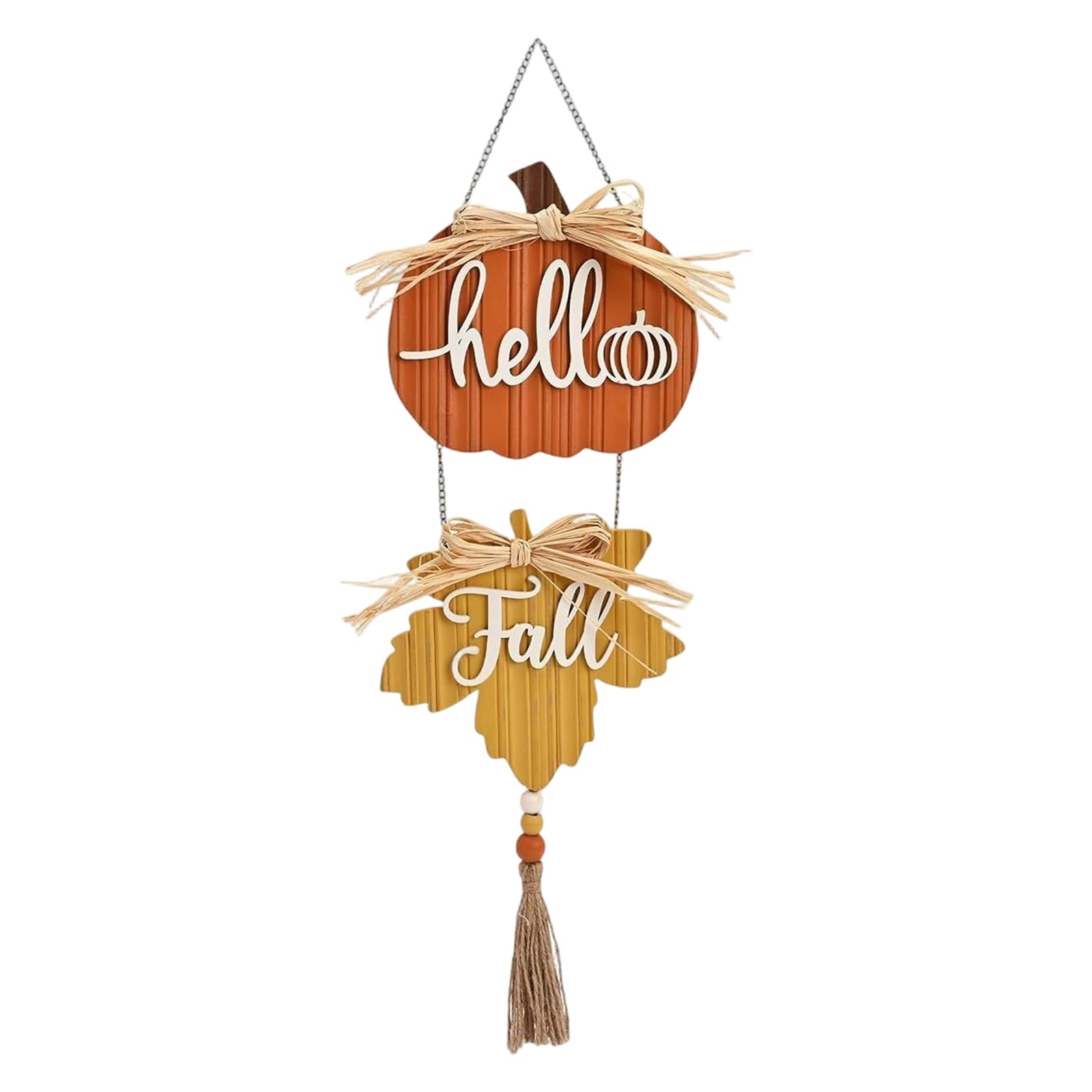COOLHOOD Hello Fall Front Door Signs Autumn Wreath with Pumpkin Maple Leaves Wood Door Hanger for Thanksgiving Harvest Wall Decor Front Porch Indoor Outdoor Decorations Fall Decor