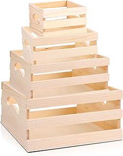 GRETJOB Wooden Crates with Handles, 4 Set Rustic Wooden Crates for Displ...