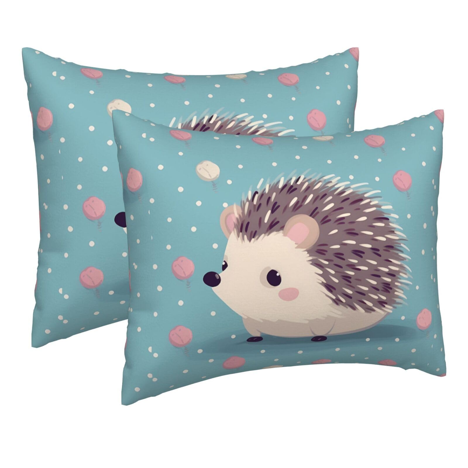 2 Pack Pillow Cases with Hidden Zipper, Soft Breathable Pillow Covers for Hair and Skin, Hedgehog Polkadot Pillowcases 16"x20" Bed Pillow Protectors Cover for Sleeping Gifts
