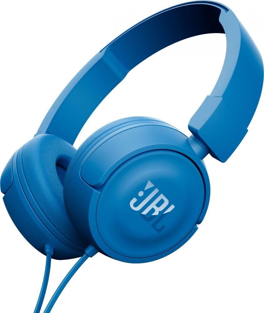JBL Tune 450 On-Ear Lightweight Foldable Headphones with Pure Bass Sound, Universal 1-Button Remote with Built-In Microphone, Blue