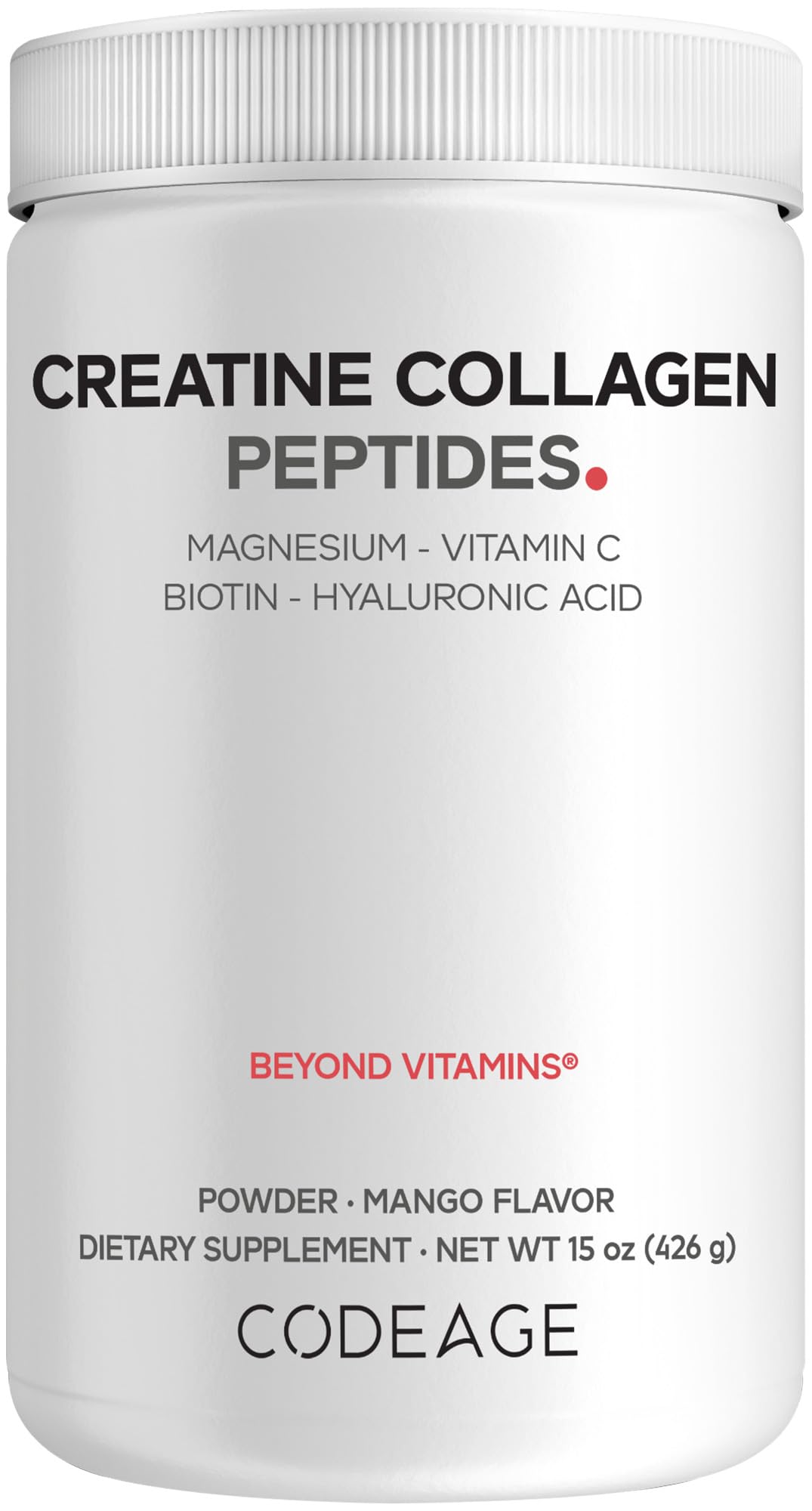 Codeage Creatine Collagen Powder, Marine Collagen, Magnesium, Mango, 15 oz