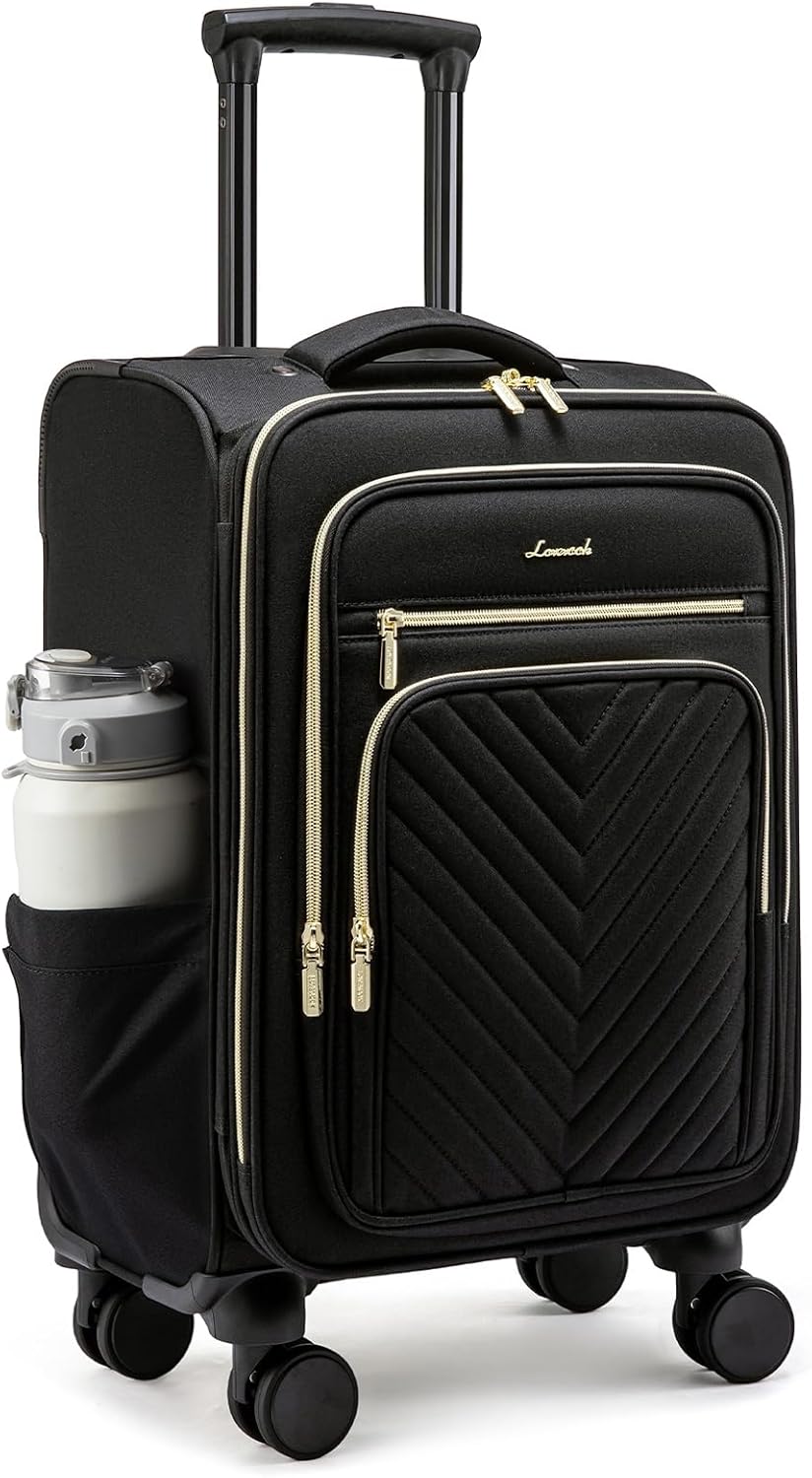 LOVEVOOK Carry On Luggage 22x14x9 Airline Approved,20 Inch Carry On Suitcases with Wheels,Softside Rolling Suitcase with TSA Lock for Women Men,Lightweight Travel luggage 20 inch_Carry on Black-b
