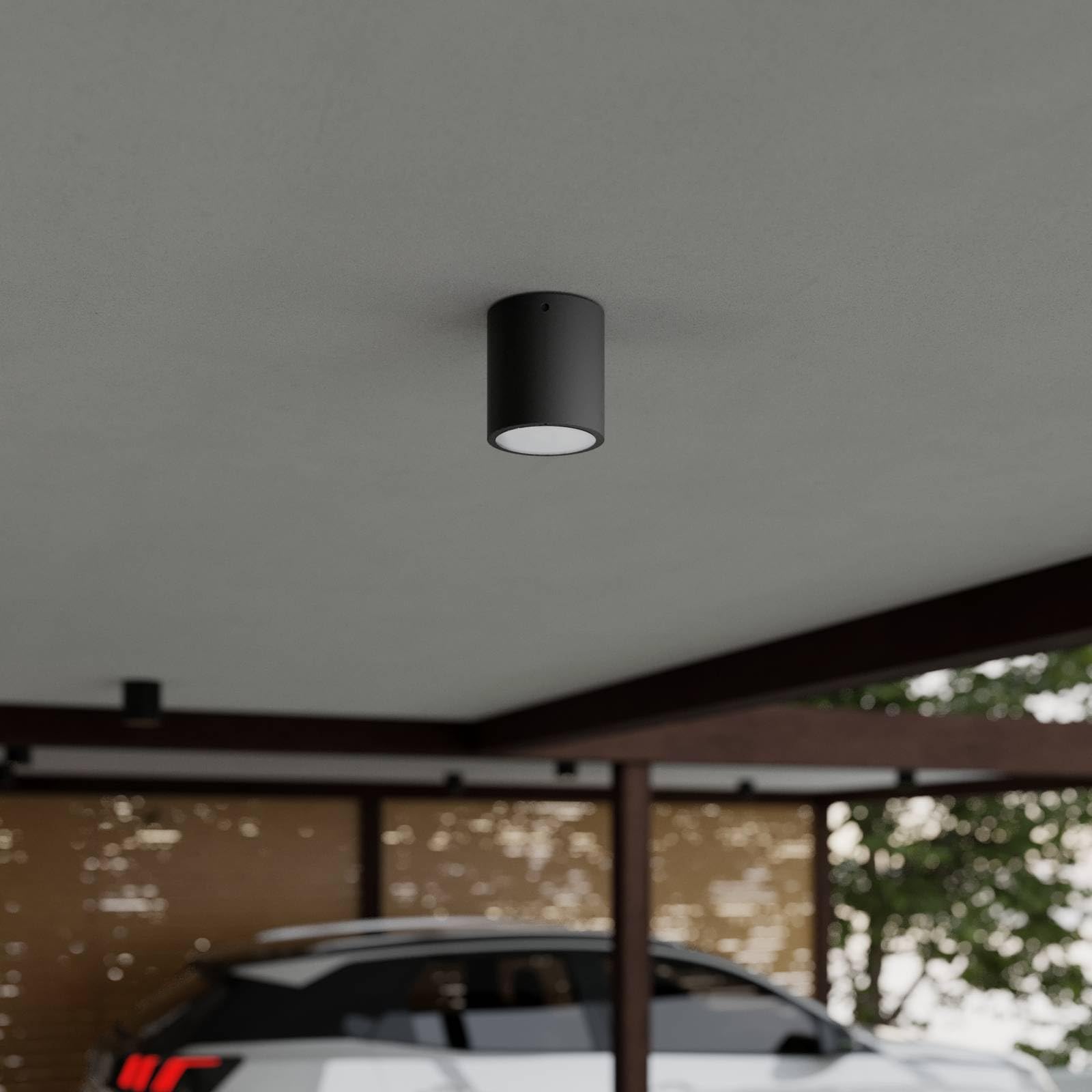 Lucande LED Deckenleuchten Meret (spritzwassergeschützt (Modern) in Schwarz aus Aluminium (1 flammig,) - Außenleuchte für Garten Terasse Balkon & Haus Deckenleuchte
