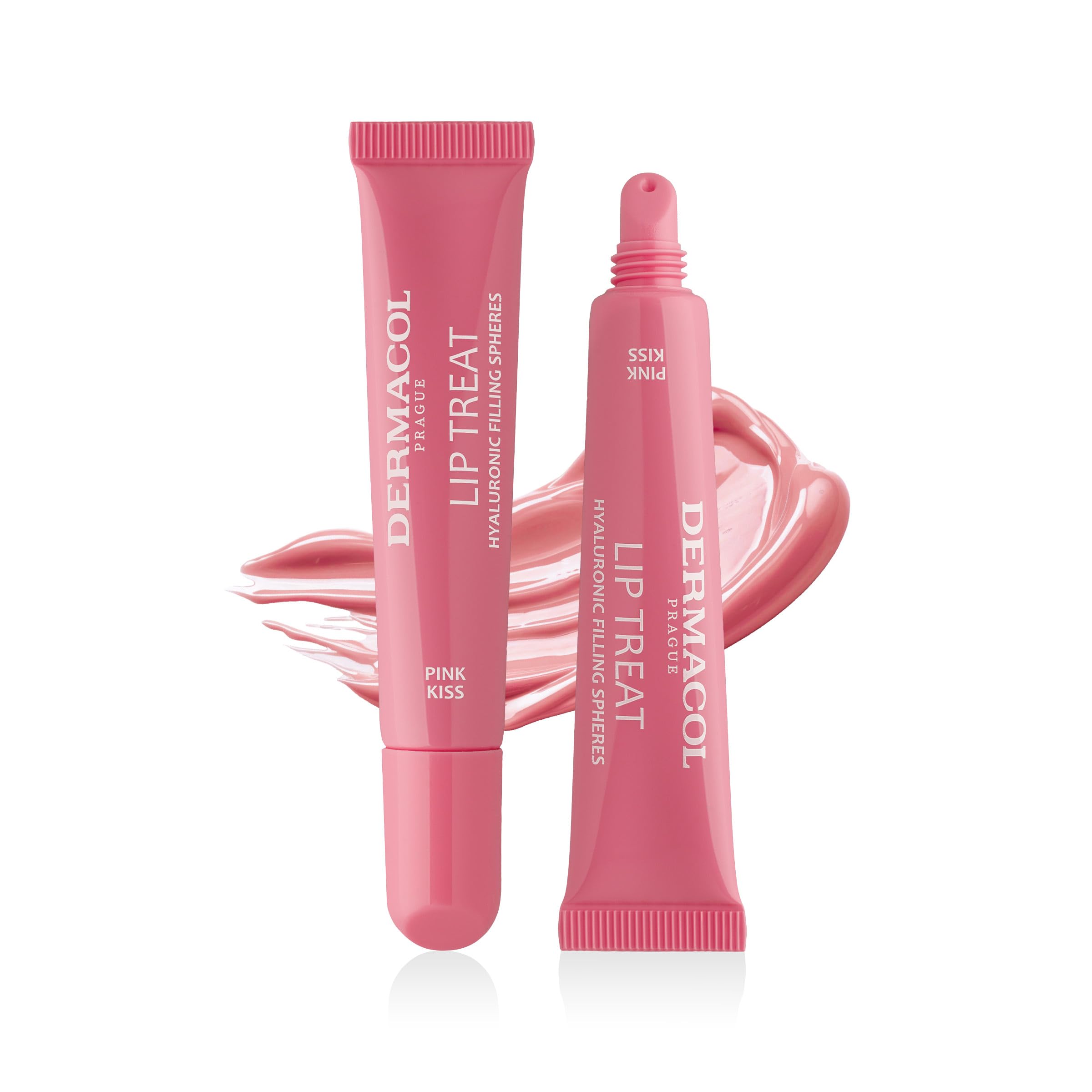 Dermacol Lip Treat Hyaluron-Füllkügelchen-Lippenbalsam - Vegane Feuchtigkeitspflege mit Melting Touch Textur, glänzendem Farbton, 10 ml (5. Pink Kiss)