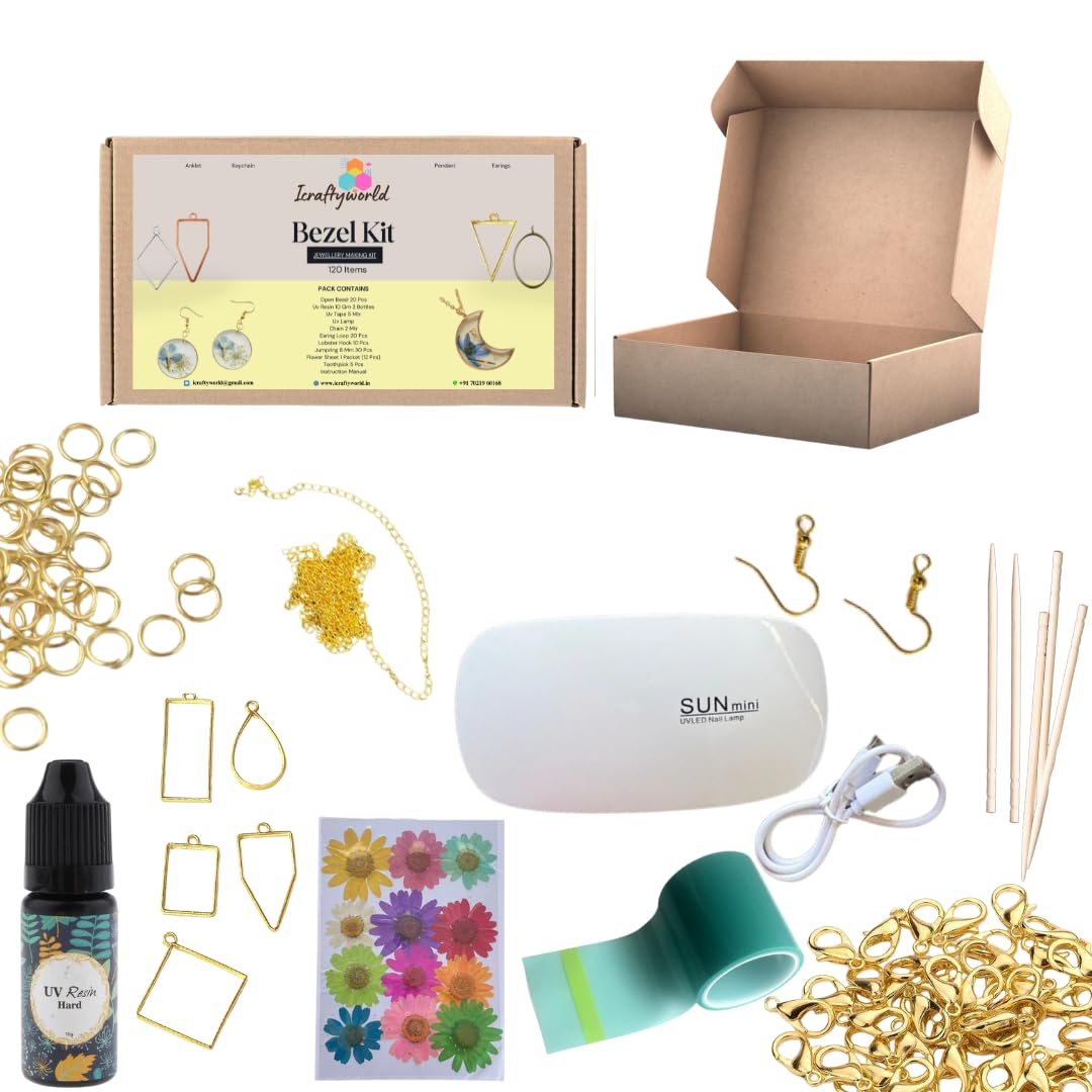 ICRAFTYWORLD Diy Resin Art Kit,Bezel Kit,Jewellery Making Kit,Keychain Making Kit,Pendant Making Kit,Resin Kit For Beginners With Bezel,Uv Resin,Uv Lamp&More,120 Items,Gold (B0D3PVMWQ3) Amazon Price History, Amazon Price Tracker