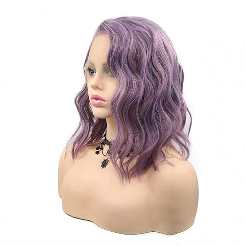Pelucas sintéticas de encaje frontal de 14 pulgadas para mujeres, vacaciones, cosplay, fiesta, lavanda, violeta, morado, color mezclado, resistente