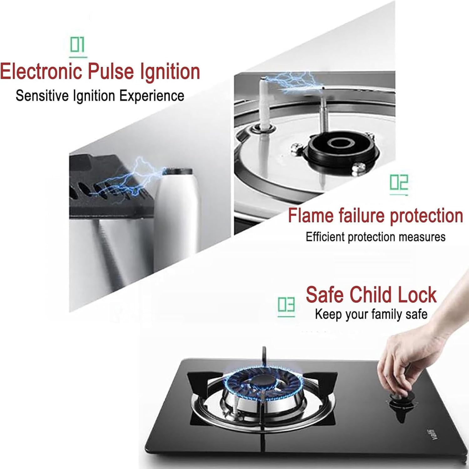 Gas Cooker - Indoor Portable Gas Stove - Single Burner Gas Hob Table Top Cooker NG/LPG Cooker, for Caravan Black Glass Freestanding Cooktop Camping Outdoor, 4.1KW(NG)