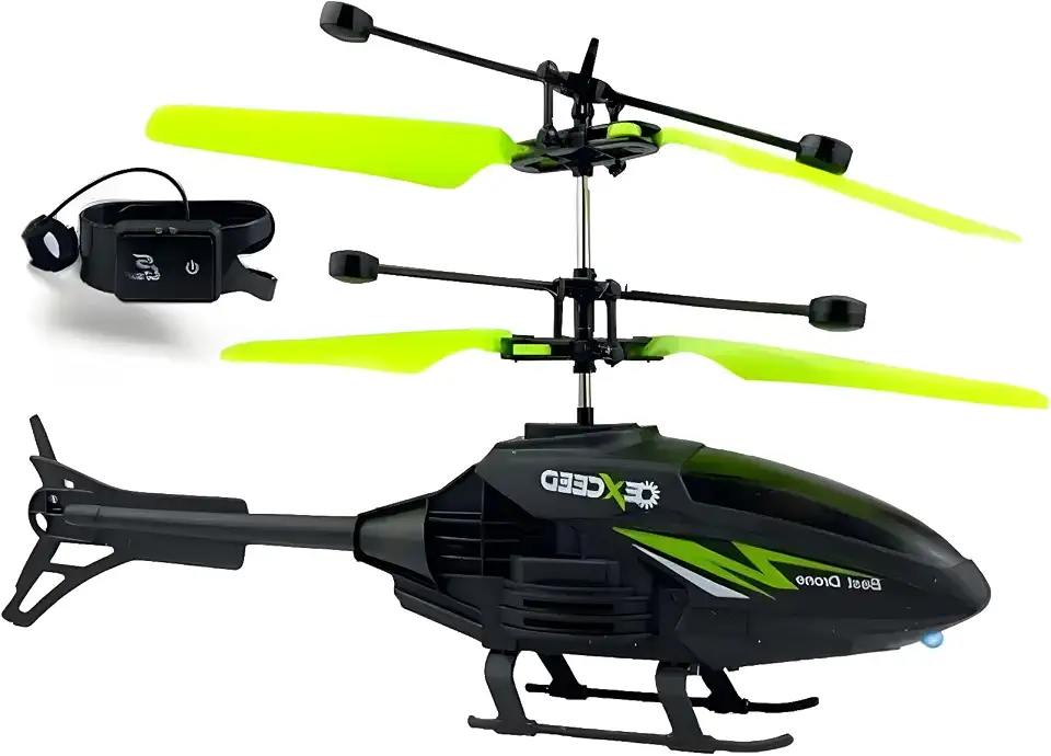 Helicóptero Infantil com Controle de Pulso e Sensor de Movimento, Verde | Brinquedo Educativo, Luz LED, Bateria Recarregável, Seguro e Resistente