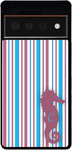 Miniatura 5 de Sea Horse Blue Ocean Pin Stripes Initial Black Rubber Phone Case Compatible With Google Pixel 10, 10 Pro, 10 Pro XL, 9a, 9 Pro, Pixel 9, Pixel 9 Pro