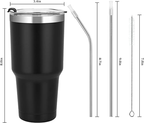 Miniatura 7 de Lifecapido Vaso de acero inoxidable de 30 onzas, taza de café aislada, vaso de viaje aislado al vacío de doble pared con tapa y pajita, taza de