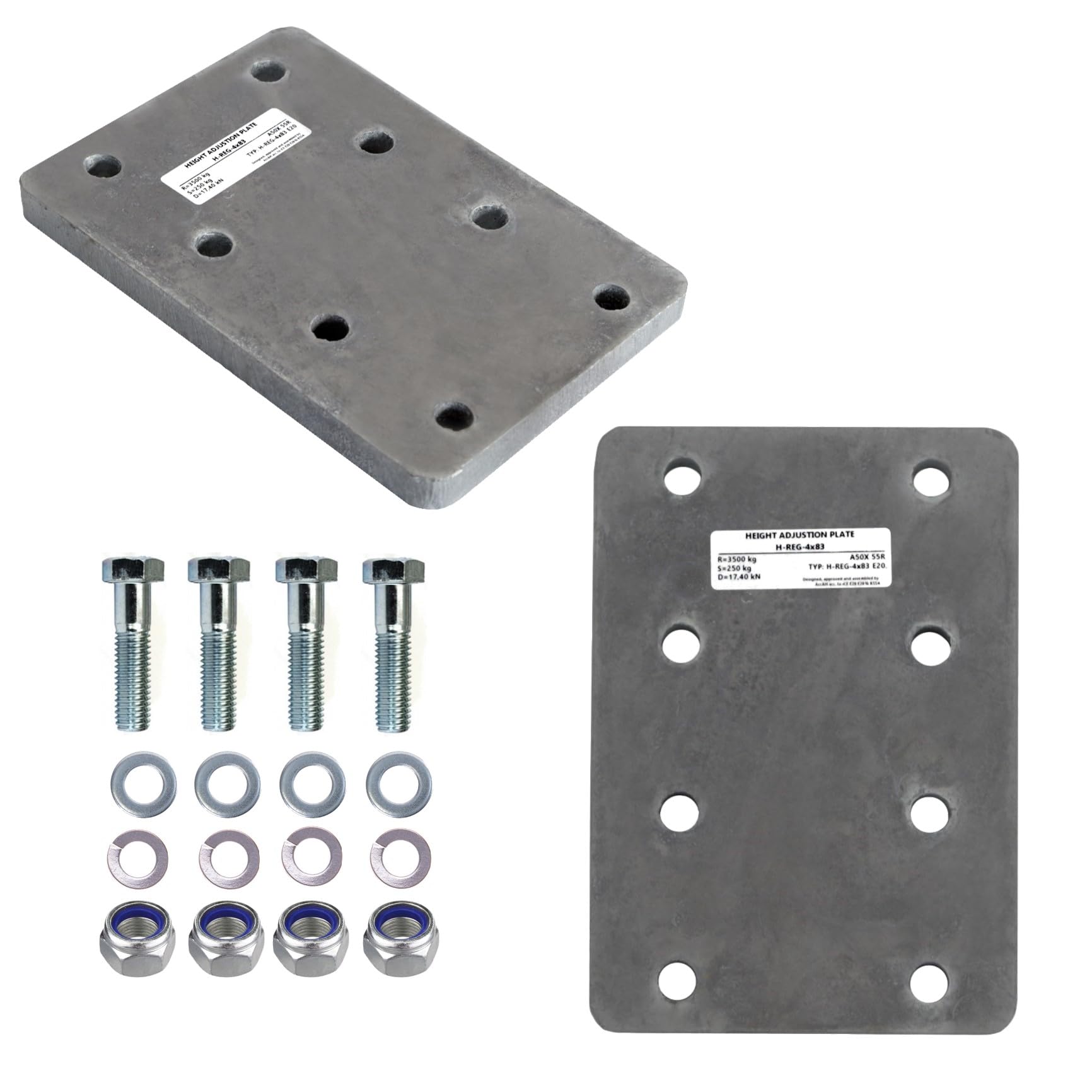 XIMPLIO Universelle Adapterplatte zur Höhenverstellung 4x83+4xM12 der Anhängerkupplung für 4-Loch 83x56 mm AHK-Bock Flanschkugeln. verzinkt (mit 4xM12 Schraubenset)