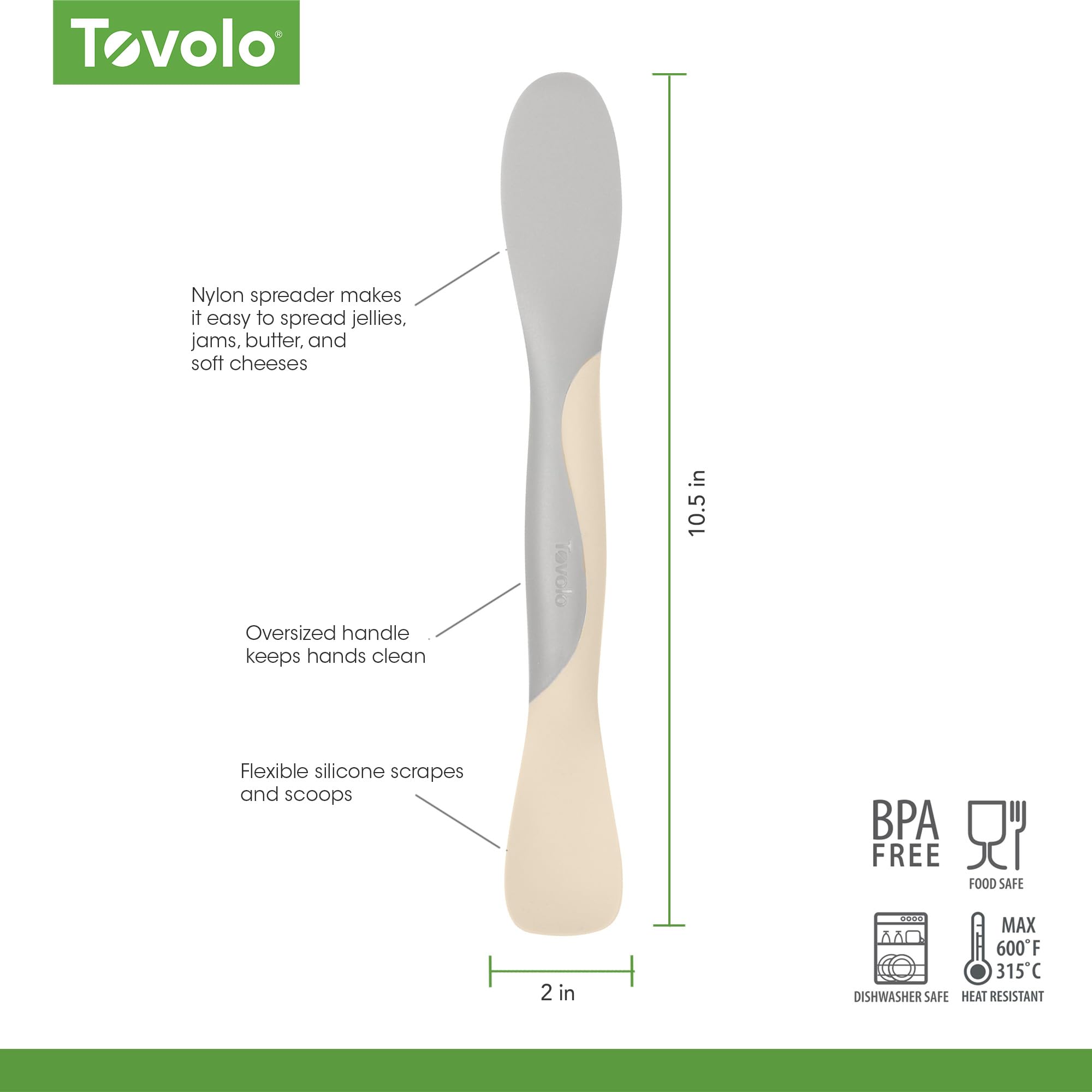 Tovolo Scoop & Spread Tool - Doppelendiges Silikon & Nylon Küchenhelfer zum Verteilen, Schaben, Schaufeln, Hobeln - BPA-frei, hitzebeständig, spülmaschinenfest