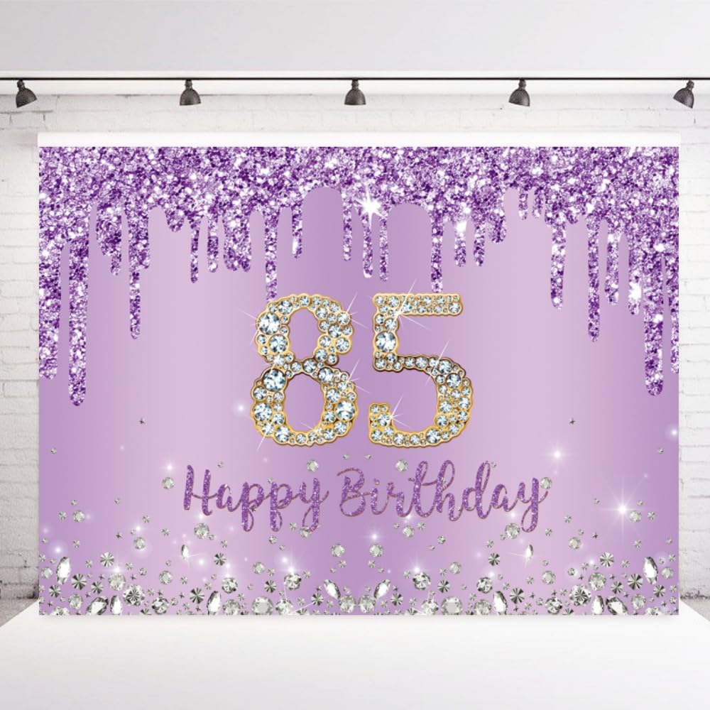 INRUI Purple Happy 85th Birthday Photography Background Girls Sweet 85th Years Old Birthday Party Decorations Backdrop 7x5FT