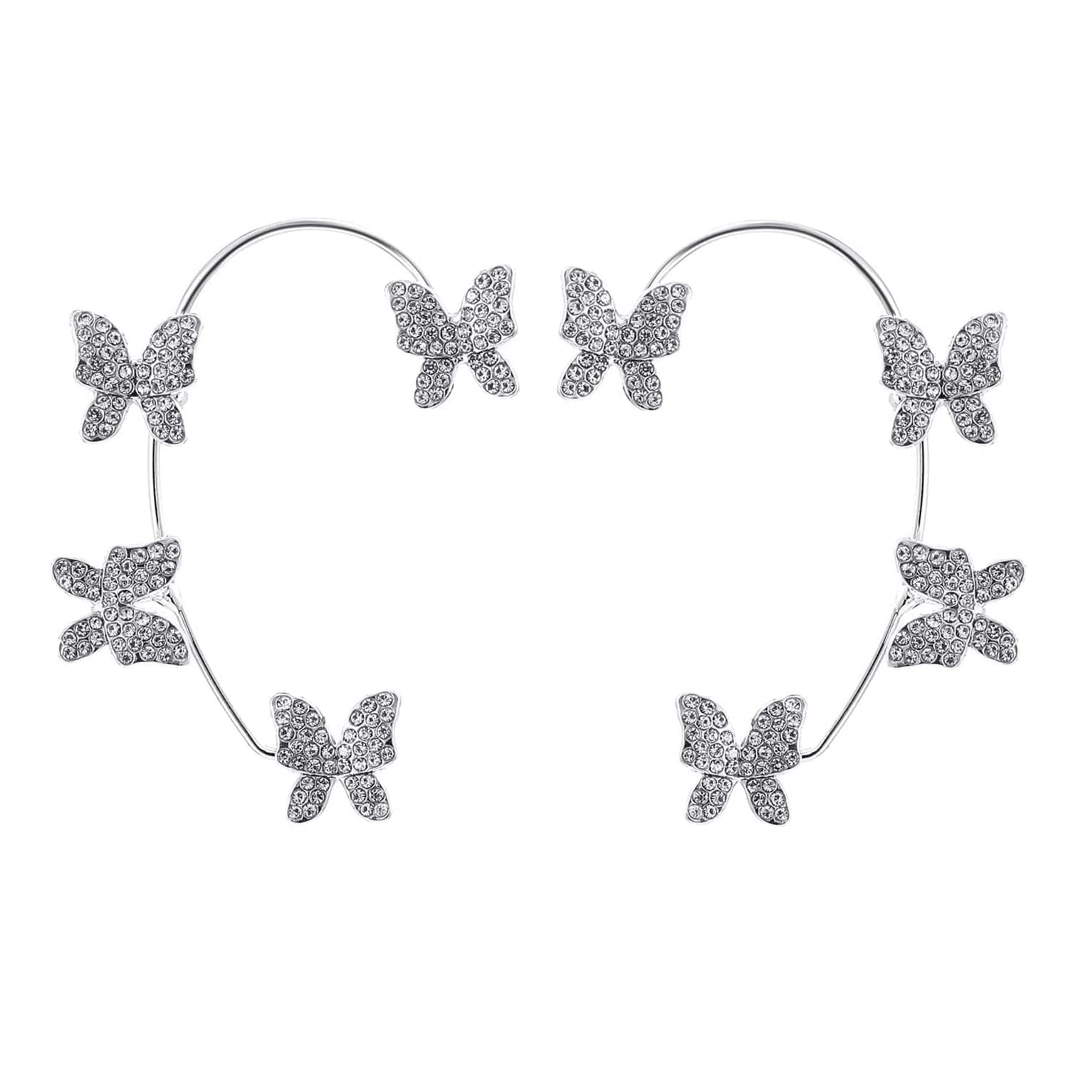 LUYAO Glitter Rhinestone Butterfly Snowflake Ear Cuff 1 Pair Vintage Non-Piercing Fake Earrings Bridal Wedding Climber Ear Wrap Prom Ball Ear Jewelry for Women Girls - s