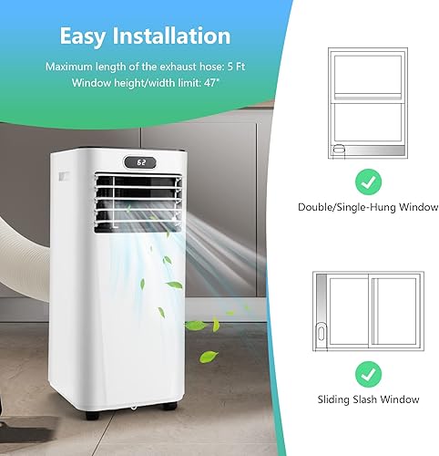 Miniatura 7 de PETSITE Aire acondicionado portátil, unidad de refrigeración de CA 3 en 1 deshumidificadora, función de ventilador y enfriador de aire, control