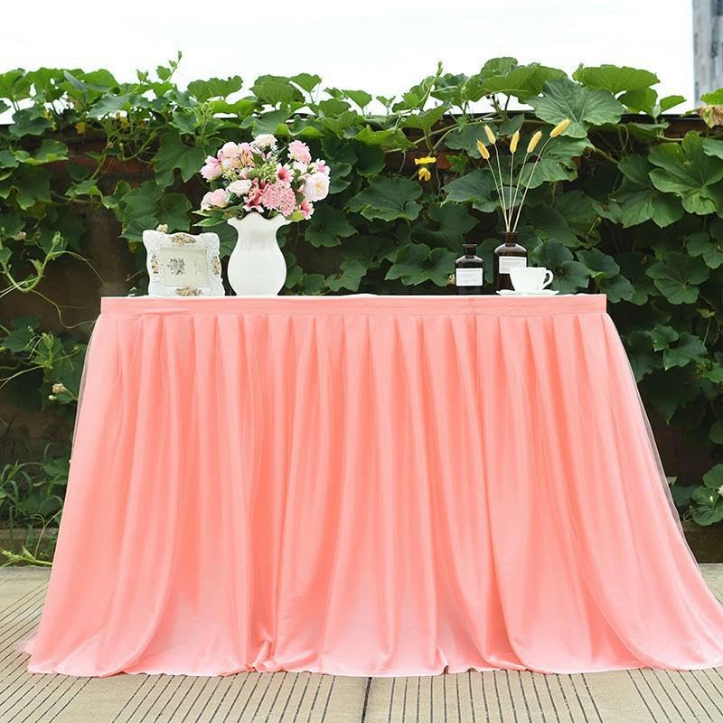 THAYLA 10ft x 77 cm satynowa 2-warstwowa siateczka, puszysta tiulowa spódniczka na stół, szyfon, na wesele, na baby shower, imprezę, falbanki, plisowana