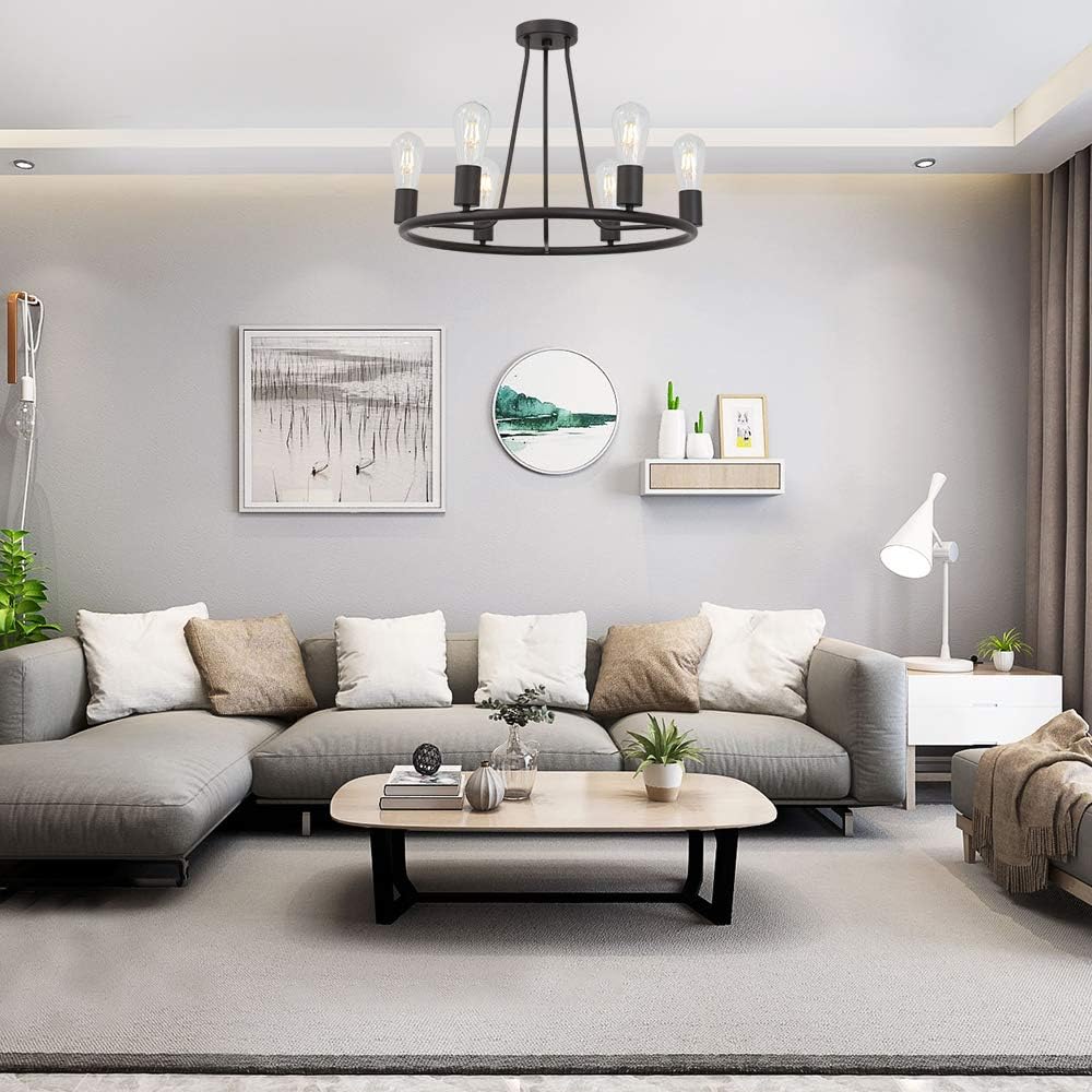 Bеѕt Cуbеr Mоndау 🔥 BONLICHT Rustic Indoor Ceiling Lighting 6 Light Vintage Retro Round Farmhouse Chandelier Oil -Rubbed Bronze Metal Flush Mount Light Fixture Kitchen Dining Room Island Foyer Bedroom Lighting UL Listed