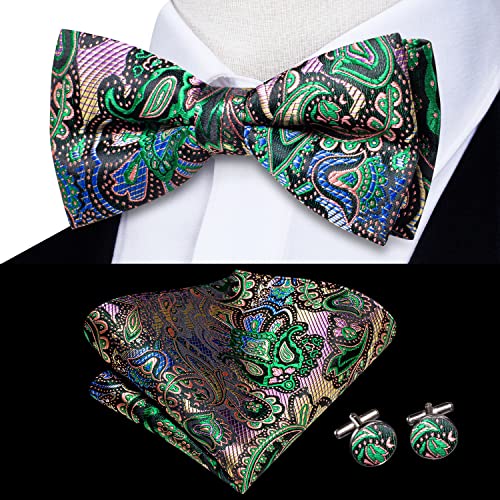 Image of Dubulle Mens Paisley Striped Bowtie Set Pre-tied Bowtie for Men and Pocket Square Set Wedding Business