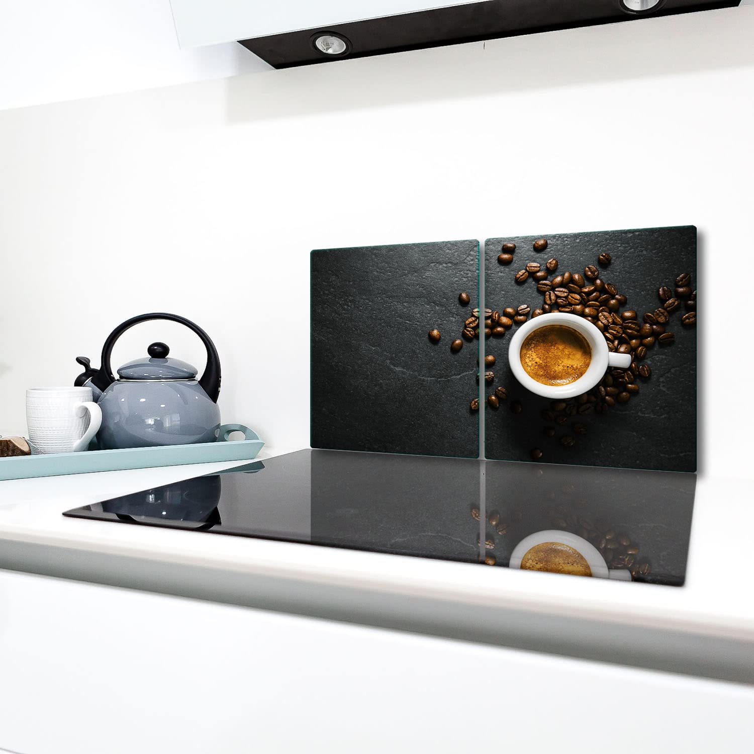 TMK | Herdabdeckplatten ceranfeld 2 Teilig 40x52 cm | Ceranfeldabdeckung Küche Elektroherd Induktion | Herdschutz Spritzschutz | Glasplatte Schneidebrett | Schiefer Kaffee
