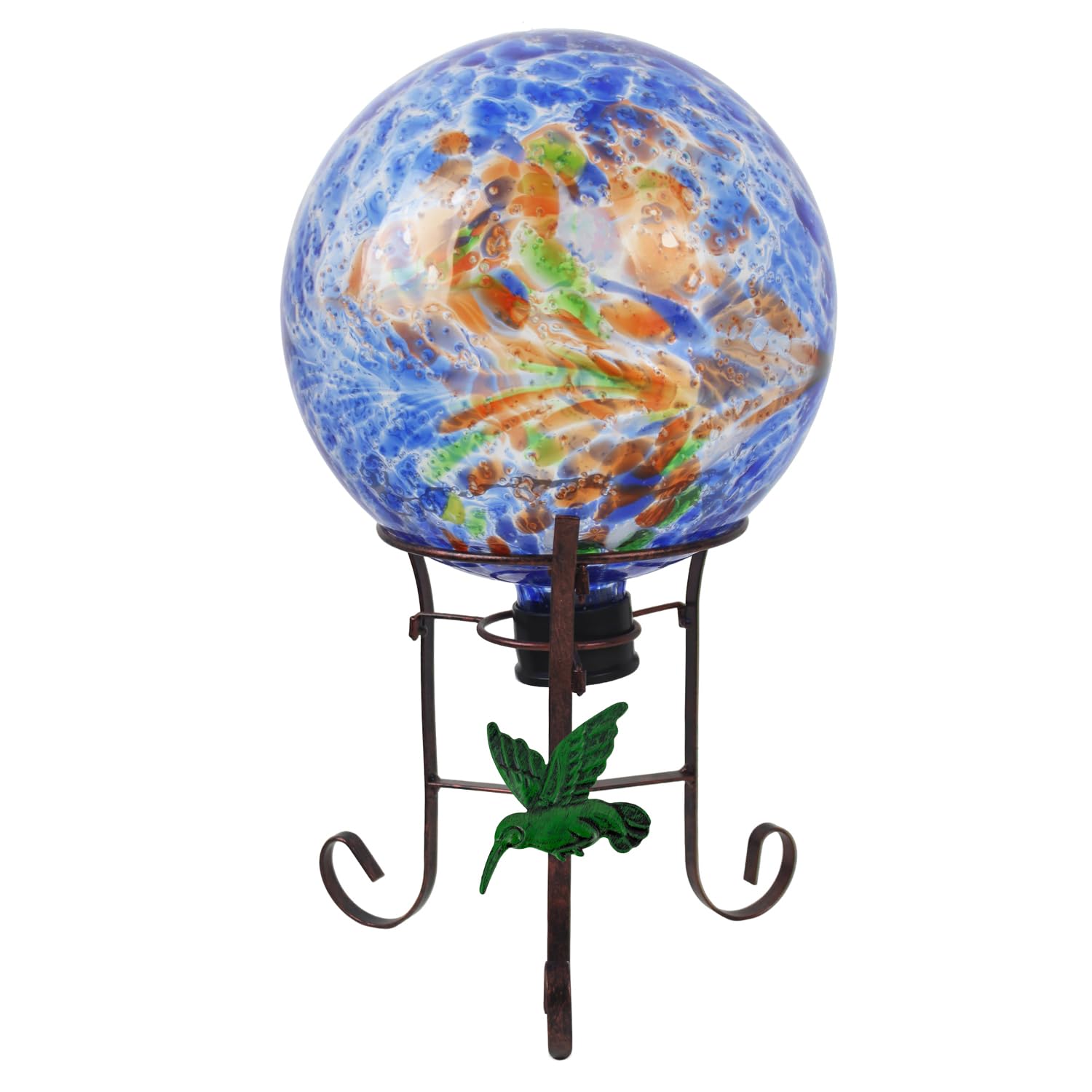 YELENEW 10" Diameter Garden Gazing Balls with 8.5" Hummingbird Metal Stand Indoor Outdoor Glass Globe Sphere Yard Ornament Gazing Balls for Garden,Home,Lawn,Patio,Porch,Gift for Women(Blue)