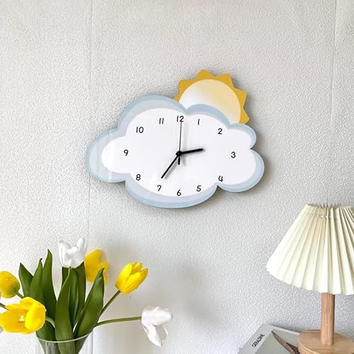 Miniatura 5 de AOKLEY Reloj de pared 3D Cartoon Sun & Cloud Wall Clock Cute Silent Hanging Clock Creative Modern Battery Powered Wall Clock for Playroom Nursery