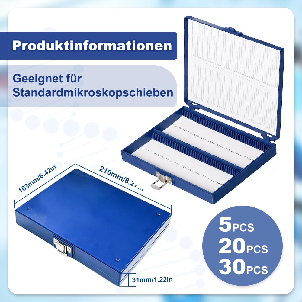 30 Stück Objektträger Mikroskop Box, Objektträger Aufbewahrungsbox, Box für Objektträger, Objektträger Kasten, Präparatekasten Mikroskop für 100 Objektträger, Schaumstoffeinlage