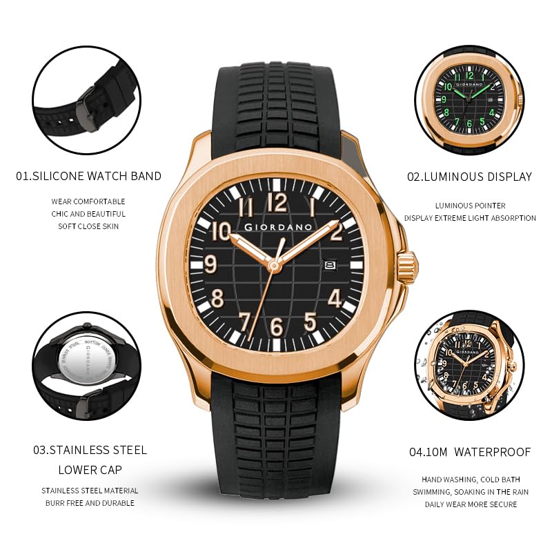 Image of GIORDANO Analog Watch for Men - Textured Dial, Stainless Steel Strap, Date Display, Quartz Movement, Water Resistant