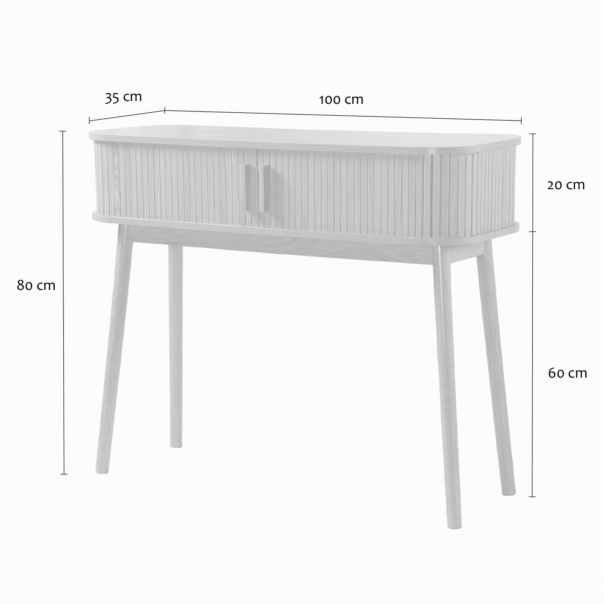 Calicosy – Consola de 2 puertas correderas – Fachada ranurada – Decoraciones de roble – Paneles de partículas – Patas de pino – Asas de madera – Entrada, Pasillo, Salón – Estilo natural – 100 x 35 x