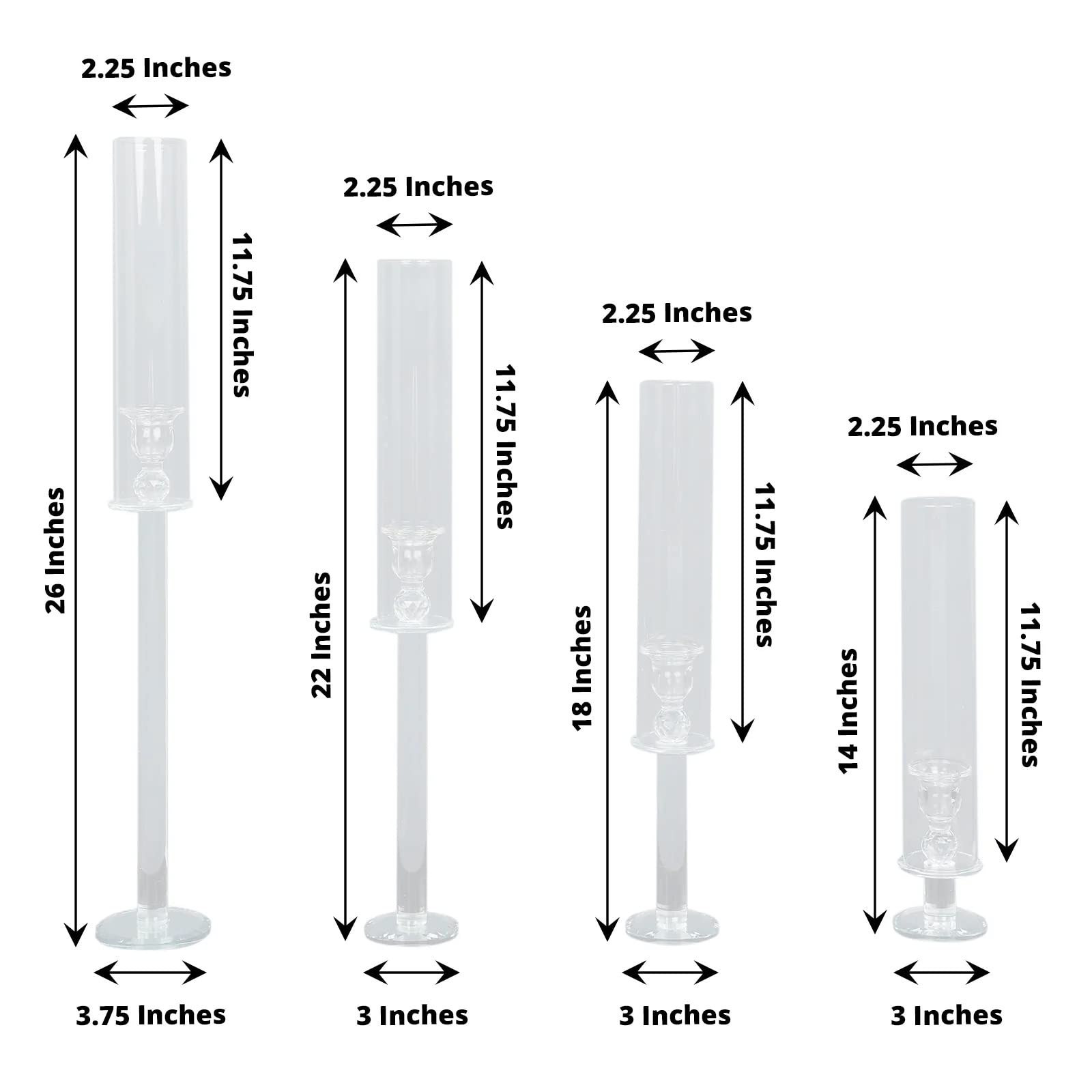 BalsaCircle 4 Crystal Gold Glass Hurricane Taper Candle Holders Cylinder Shades Party Events Reception Decorations Supplies