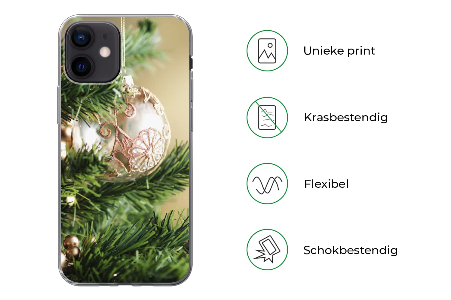 MuchoWow Funda para iPhone 12 - Primer Plano de Adornos navideños en el árbol de Navidad - Funda de Silicona/Funda Blanda para teléfono móvil