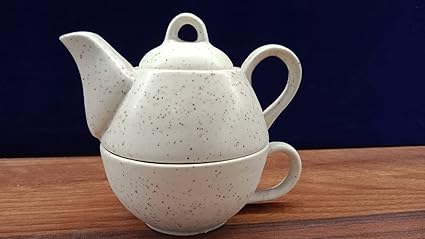 Caffeine Ceramic Handmade White Matte 2 in1 Tea Pot (Single Kettle with Cup)
