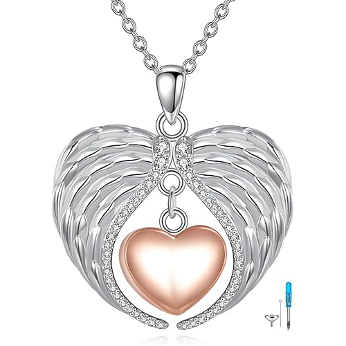 Diamond Heart Urn Necklace for Ashes 925 Sterling Silver Heart Urn Holder Pendant Keepsake Cremation with Funnel Filler Memorial Jewelry Gifts for Human Pet Women Mom Wife Grandma,18+2 inch