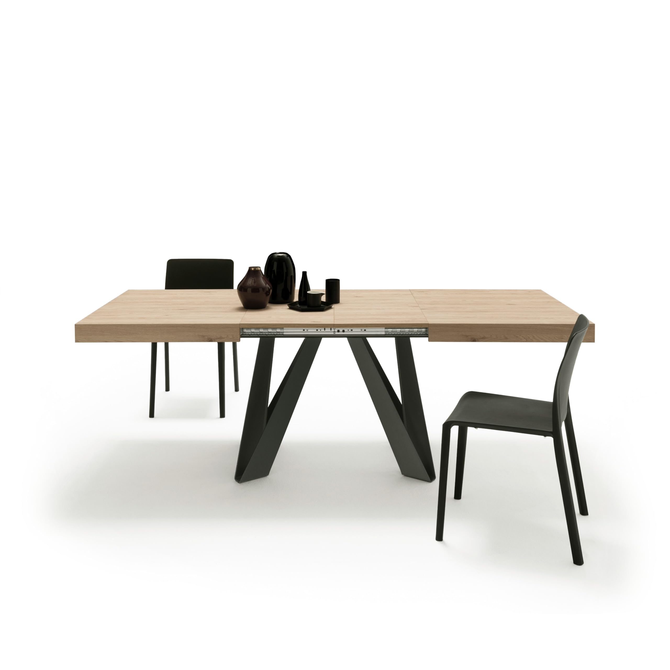 Mobili Fiver, Tavolo Allungabile Romina 140(220) x90 cm, Rovere Naturale con Gambe in Ferro Nere, per 6-​10 persone, Tavolo Cucina, Soggiorno, Made in Italy