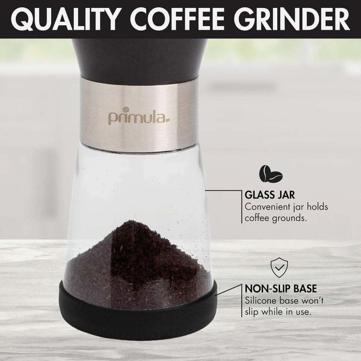 Primula Molinillo de café manual ajustable para fresas, molino de cerámica y cuerpo de acero inoxidable cepillado, grano entero para prensa francesa, cerveza fría, espresso, camping