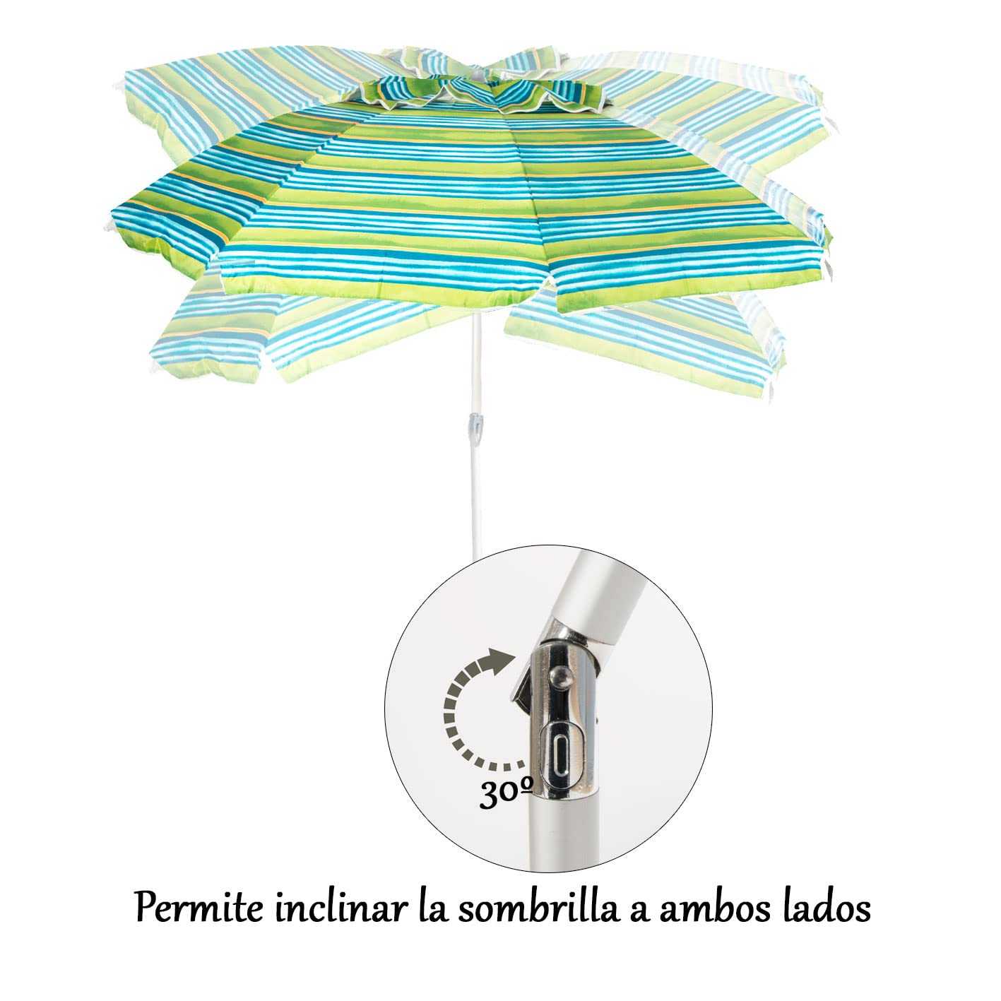 CREVICOSTA QUALITY MARK MARCAS DE CALIDAD - SOMBRILLA 180cm de Alumino 8 varillas de fibra de vidrio. Protección Total contra los Rayos UV. Palo Simple. (Azul y verde)