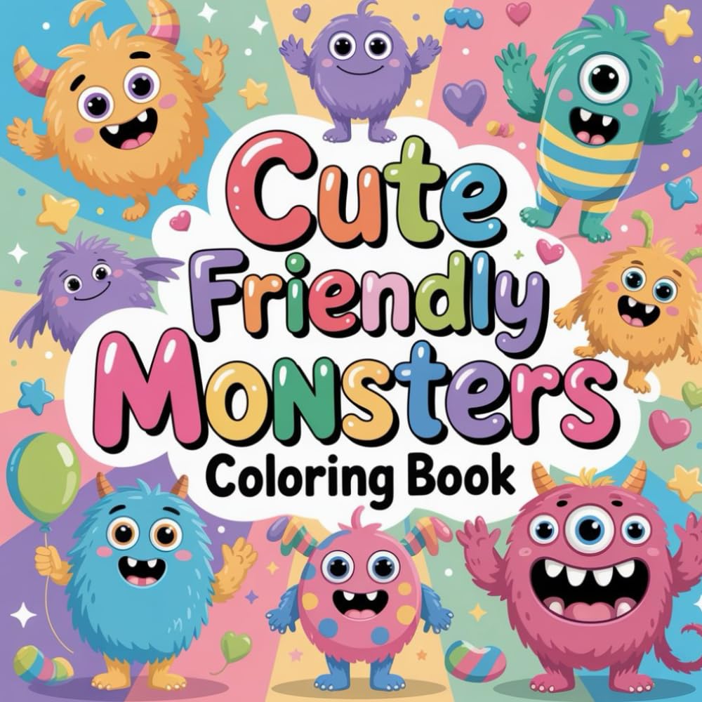 Cute Friendly Monsters Coloring book: cute coloring book for kids, coloring book for adults, kawaii coloring book, Coloring Book for Adults and Kids, ... funny fantasy monsters, big eyes monster