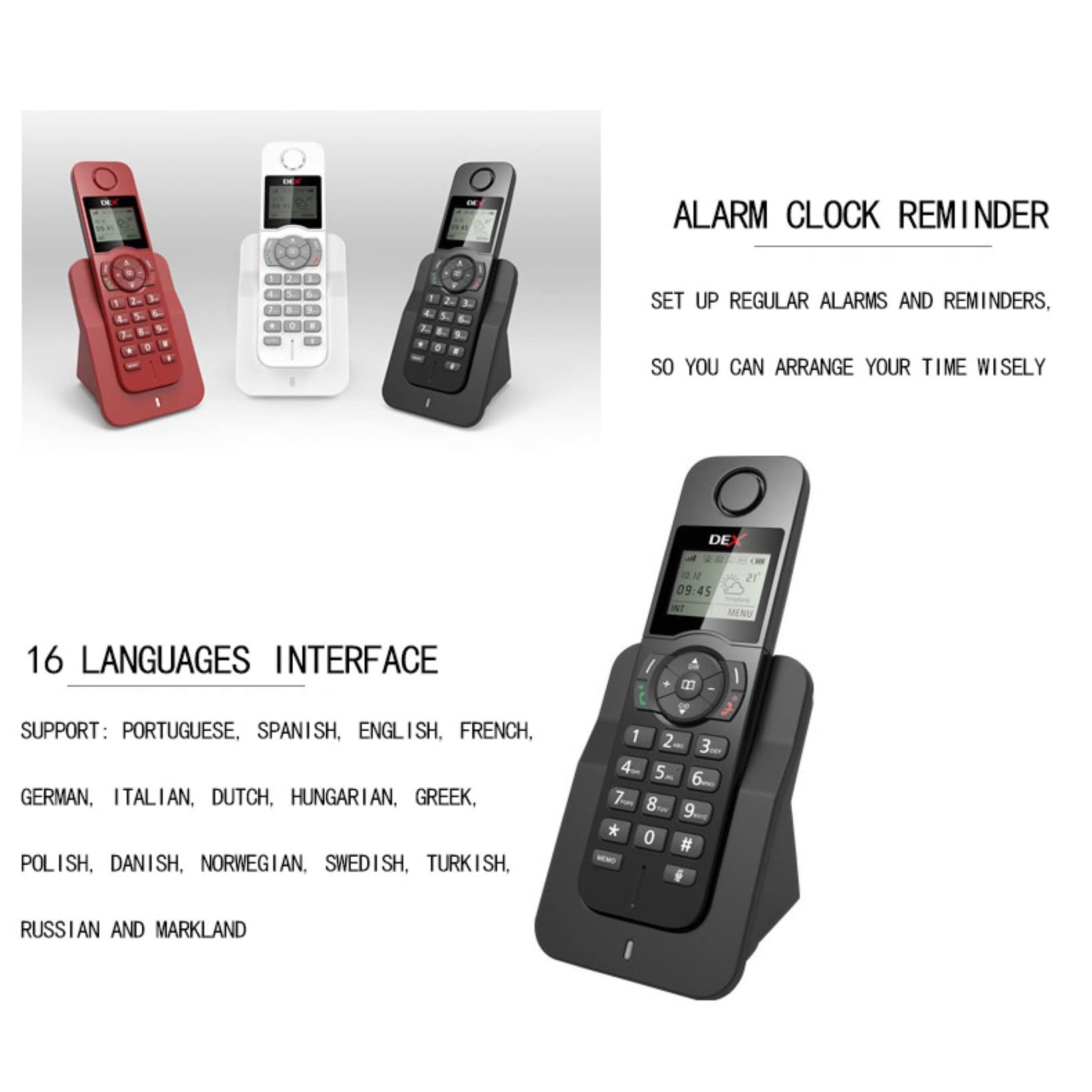 Telefono Cordless Compatto LCD E Tastiera HS Illuminata, Segreteria Telefonica in più Lingue di Visualizzazione per Uso Domestico E D'ufficio