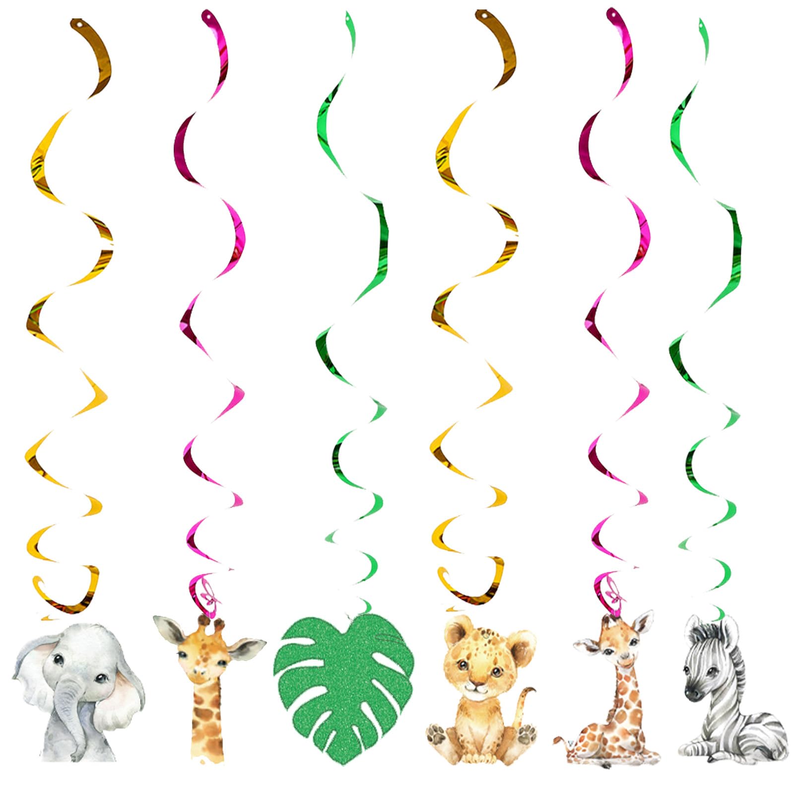 12 serpentinas colgantes de techo Wild One, para decoración de fiesta de cumpleaños de animales de safari de la selva, suministros para niños