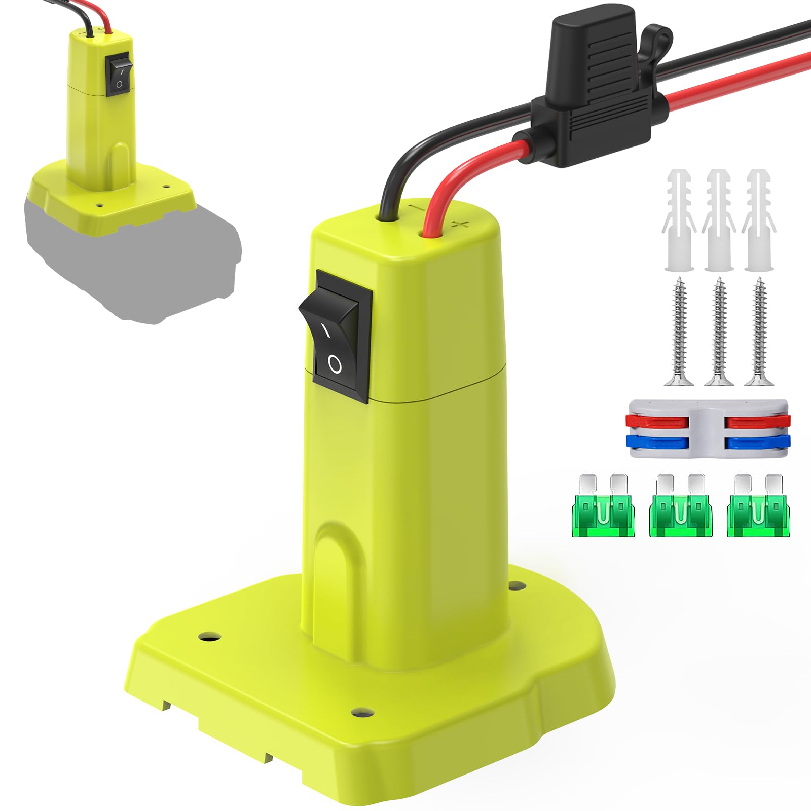 1 Pack Power Wheel Adapter Compatible with Ryobi 18V Battery, Upgraded Battery Converter Kit with Switch, Fuse & Wire Terminals, 12 AWG Wire, Power