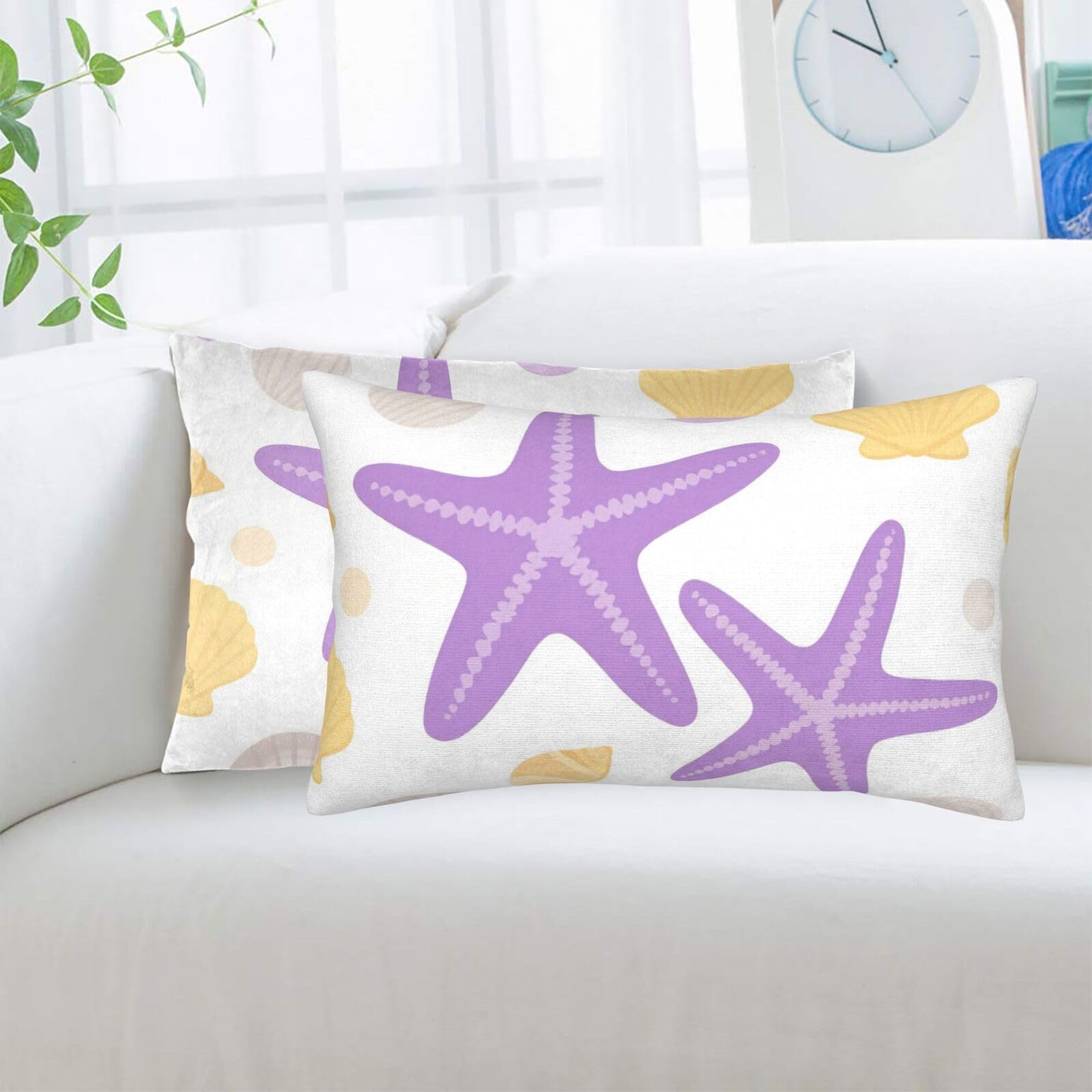 2 Pack Standard Pillowcases Sets, Ultra Soft Comfort Microfiber Plush Pillow Cases Starfish Seashell Decorative Throw Pillow Cover with Hidden Zipper for Bedroom, Sofa, Couch,20"X30"