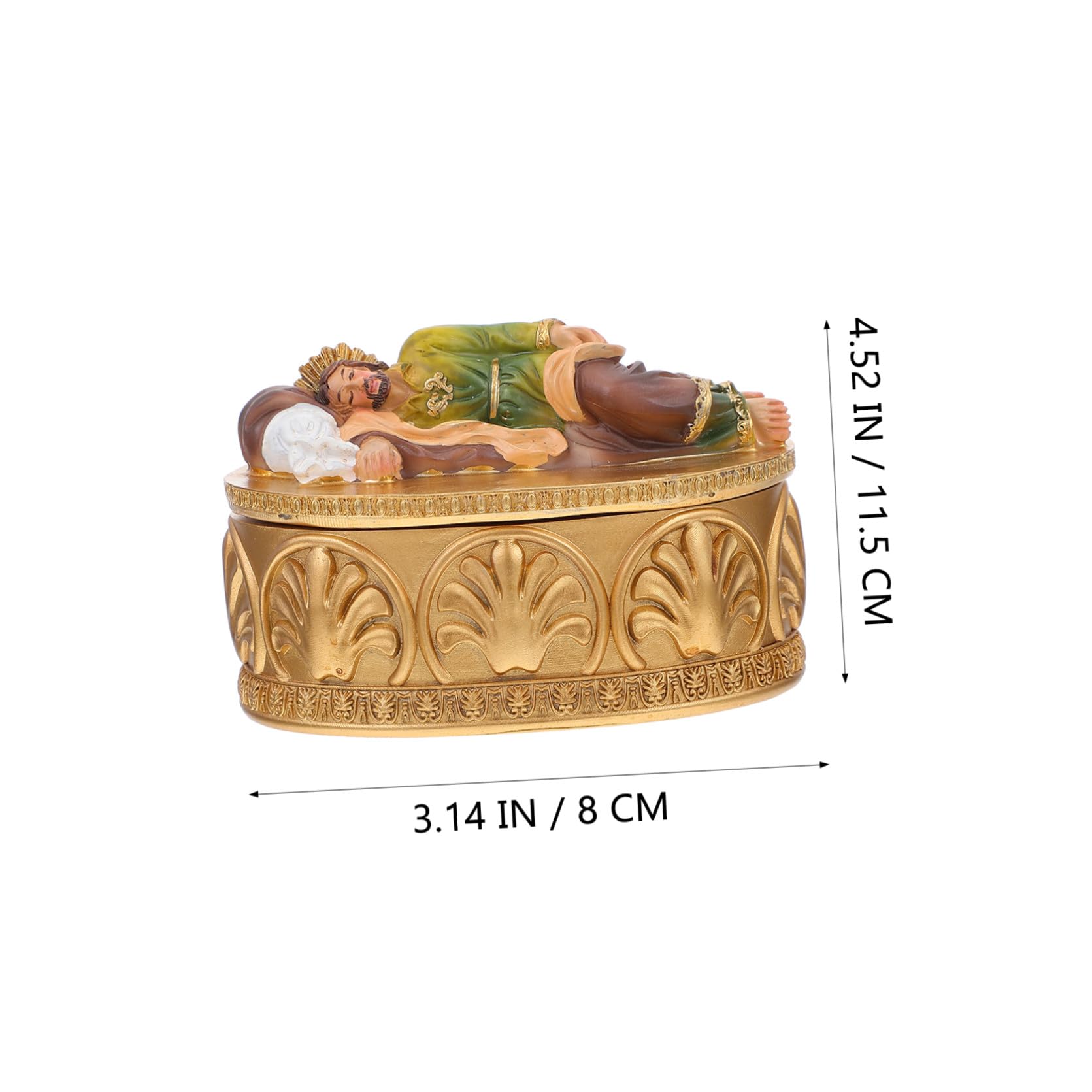 Garneck Caja de Joyería Durmiente Statue Católico Religioso Regalo Resina Estatua Decoración del Hogar Figurine Estatua de San Jose Dormido Dorado Navideño