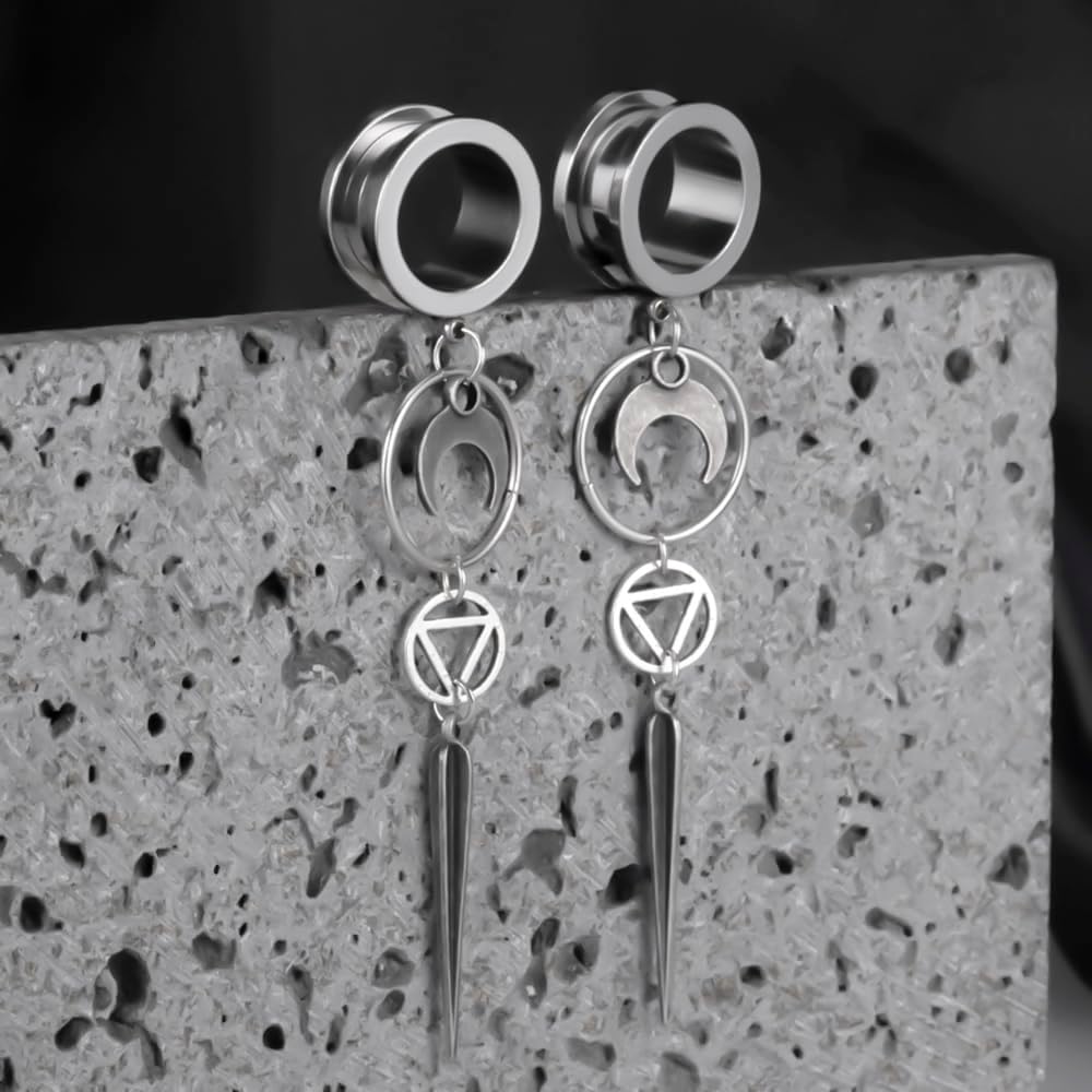 Moon Pendant Ear Gauges Plugs Dangle DIY Tunnel Plugs for Ear Stretching Body Jewelry Accessories for Men & Women
