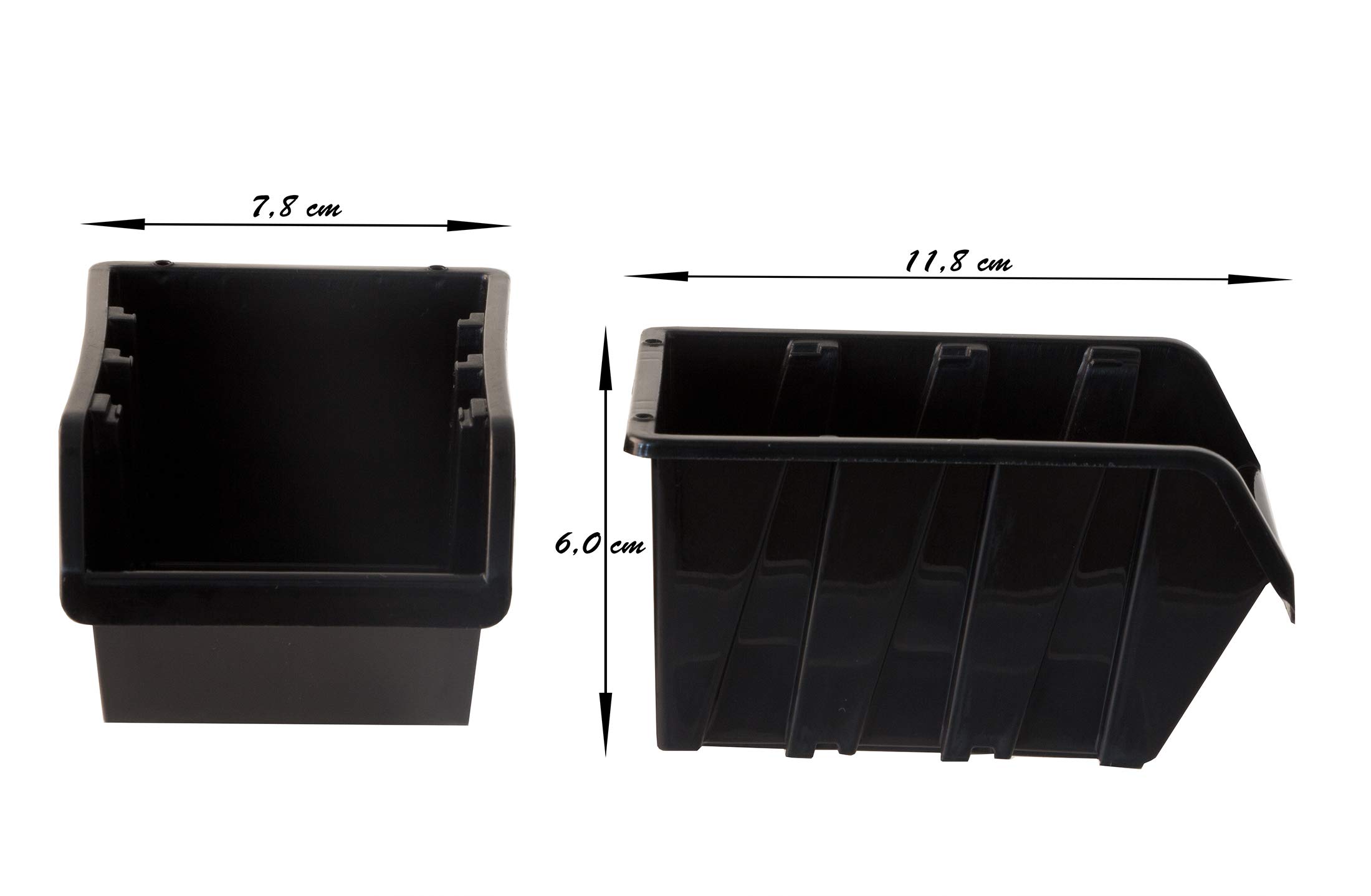 BigDean Sichtlagerboxen Set 36 Stück Schwarz Größe 1 (11,5x8x6 cm) - nestbar & stapelbar - Ordnungssystem für Werkstatt, Keller & Garage