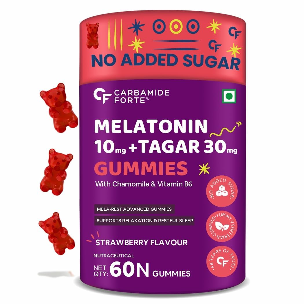 Melatonin 10 mg sleep Gummies - with TAGARA, L Tryptophan & Vitamin B6 | Sleep Supplements – 60 Veg Gummies