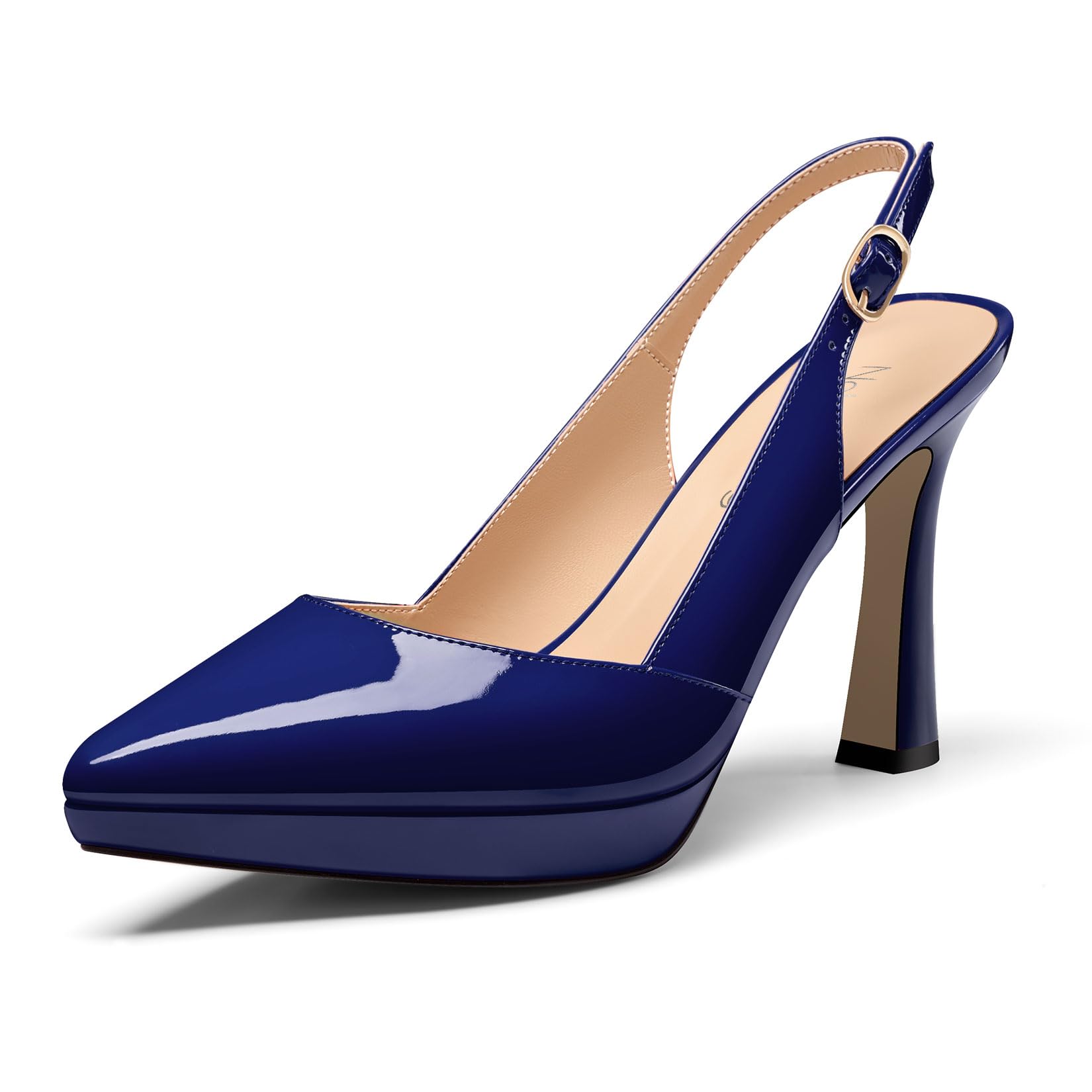 NobleOnly Mujer Aguja Alto High Heel Puntiaguada Punta Slingback Plataforma Pumps Slip-on Cierre con Hebilla Casual Dress Zapatos 10 CM Heels