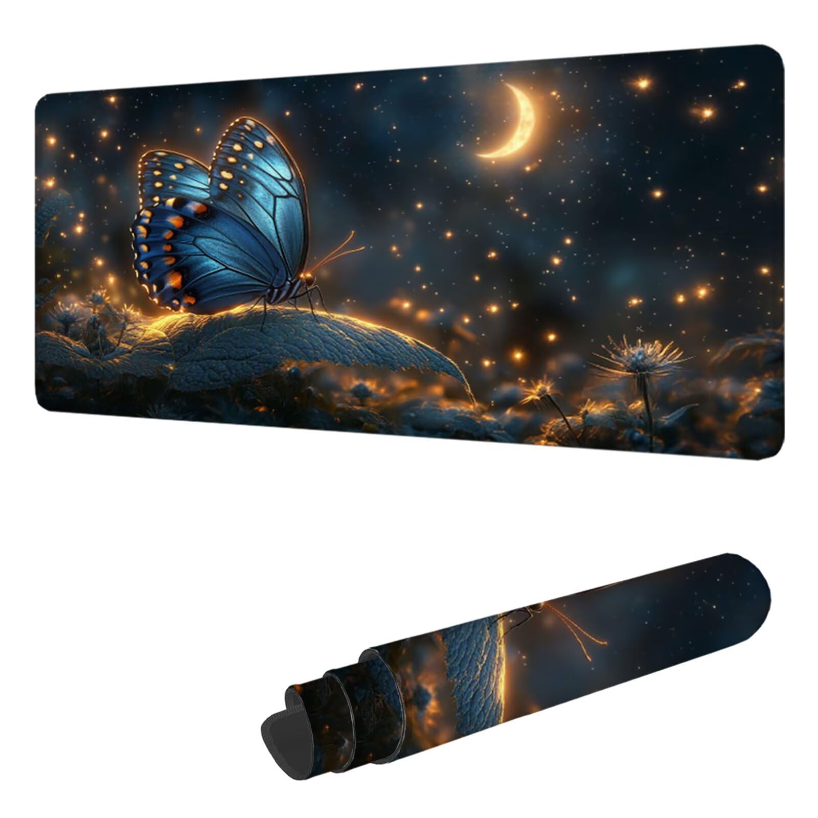 Podkładka pod mysz motyl podkładka pod mysz XXL 1200 x 600 mm, podkładka pod biurko z przeszytymi krawędziami, podkładka pod mysz księżycową z wodoodporną i antypoślizgową gumą, do biura i domu