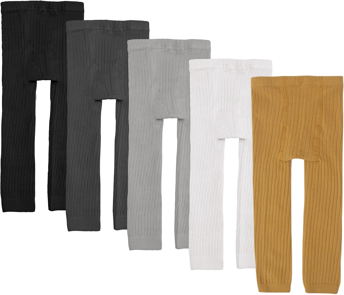 5 Pack Toddler Girls Cotton Cable Knit Leggings Classic Solid Footless Tights Ankle Length Pants for Kids