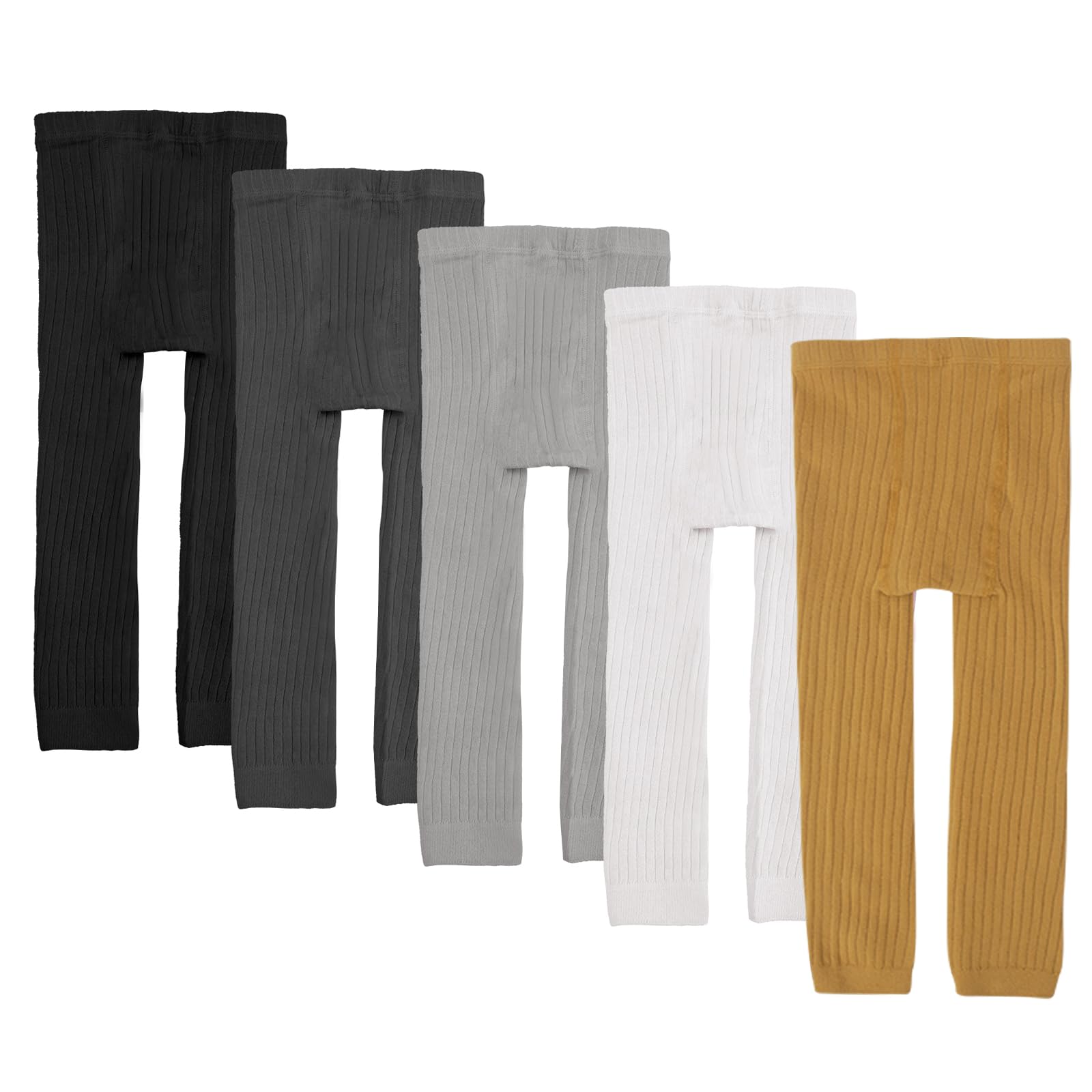 5 Pack Toddler Girls Cotton Cable Knit Leggings Classic Solid Footless Tights Ankle Length Pants for Kids