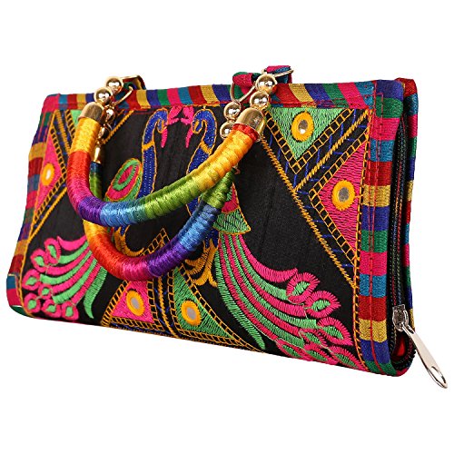 Image of Craft Trade Clutch Bags for Women Rajasthani Jaipuri Embroidered Mirror Work Ethnic Hand Bags and Clutches for Ladies Purse for Girls - 13x25 Cms